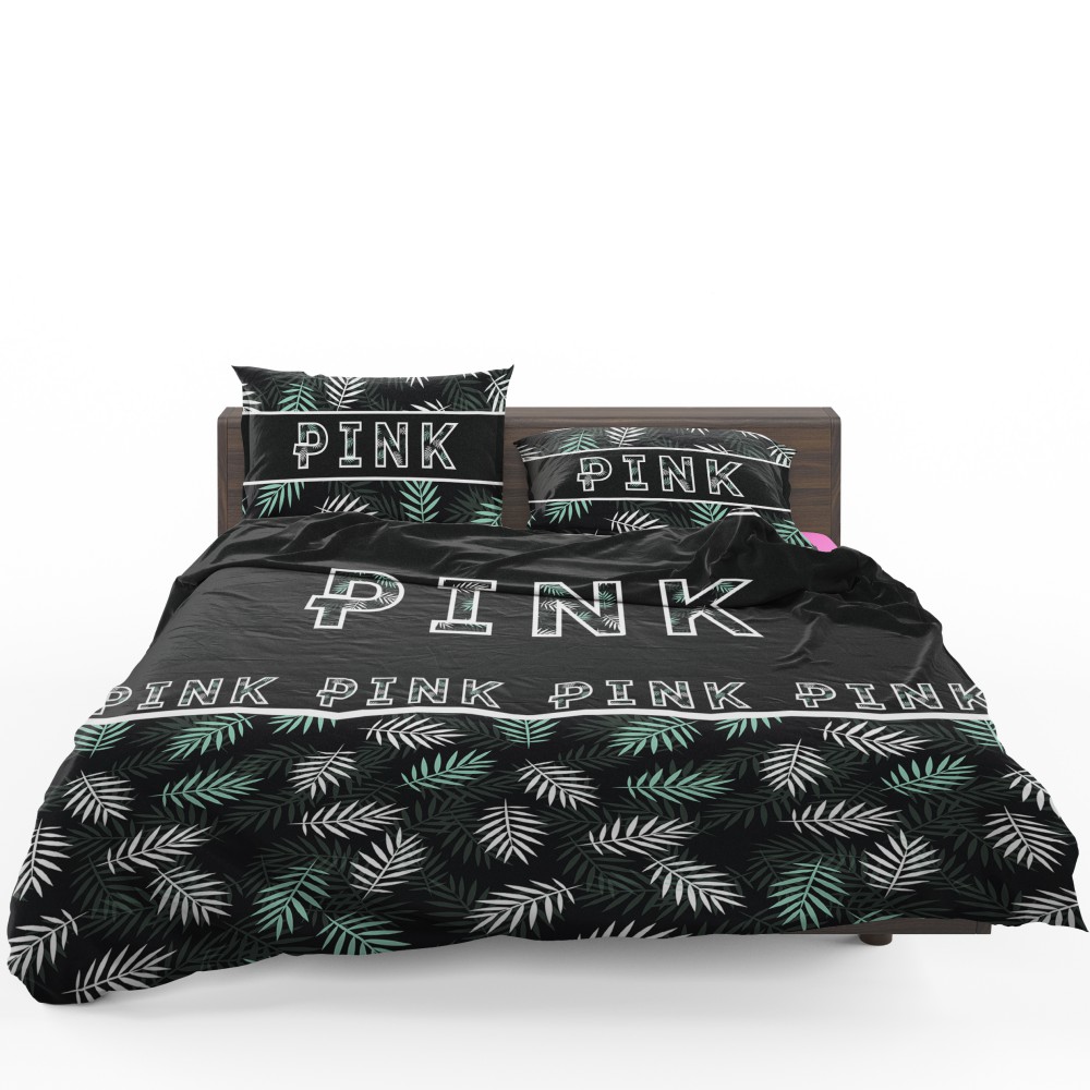 Alternative view of VS Pink Pattern With Green And White Palm Leaves Bedding Set - Custom Bedding Set
