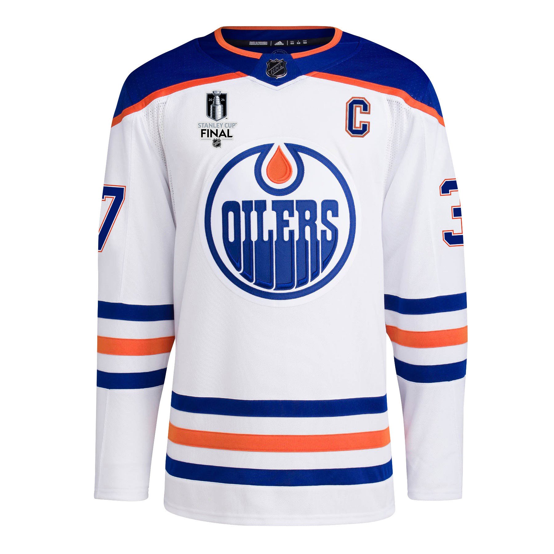 Alternative view of Warren Foegele 37 Edmonton Oilers 2024 STANLEY CUP Final Away Hockey Jersey - Men, White - JS460 