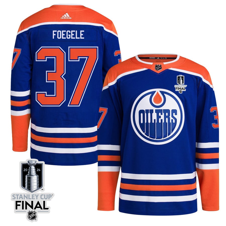 Warren Foegele 37 Edmonton Oilers 2024 STANLEY CUP Final Home Primegreen Hockey Jersey - Men, Royal - JS785 