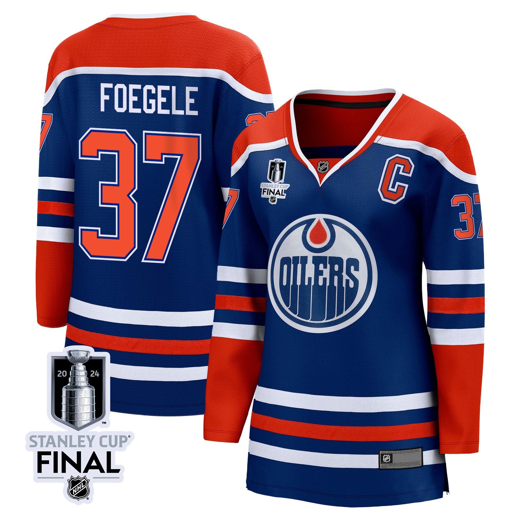 Warren Foegele 37 Edmonton Oilers 2024 STANLEY CUP Final Women's Home Hockey Jersey - Royal - JS890 
