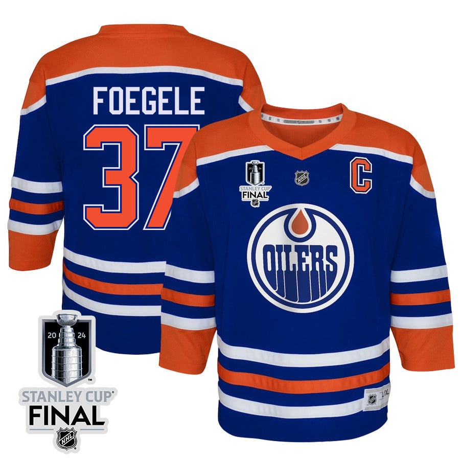 Warren Foegele 37 Edmonton Oilers 2024 STANLEY CUP Final Youth Home Hockey Jersey - Royal - JS424 