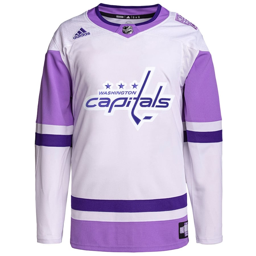 Alternative view of Washington Capitals Hockey Fights Cancer Primegreen Custom Men Jersey - White/Purple - JS425 