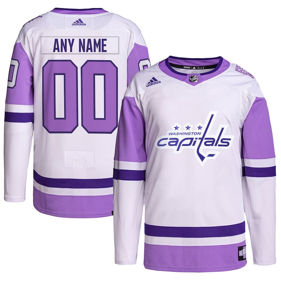 Washington Capitals Hockey Fights Cancer Primegreen Custom Men Jersey - White/Purple - JS425 