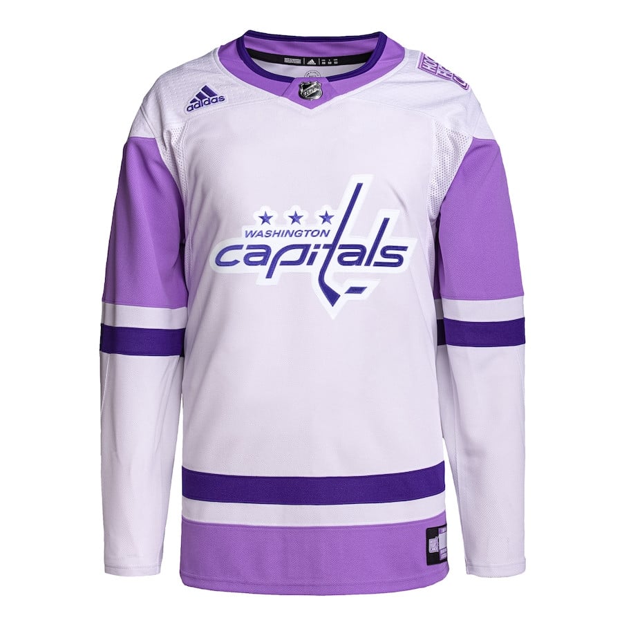 Alternative view of Washington Capitals Hockey Fights Cancer Primegreen Men Jersey - White/Purple - JS129 