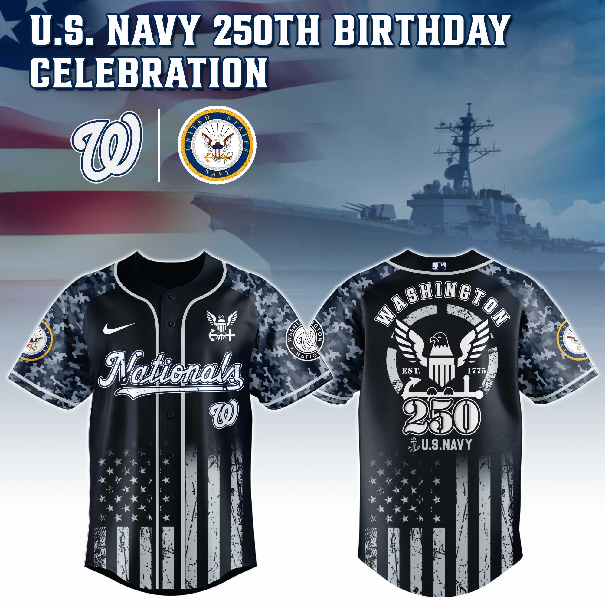 Washington Nationals Mlb X 250 U.s. Navy Custom Baseball Jersey
