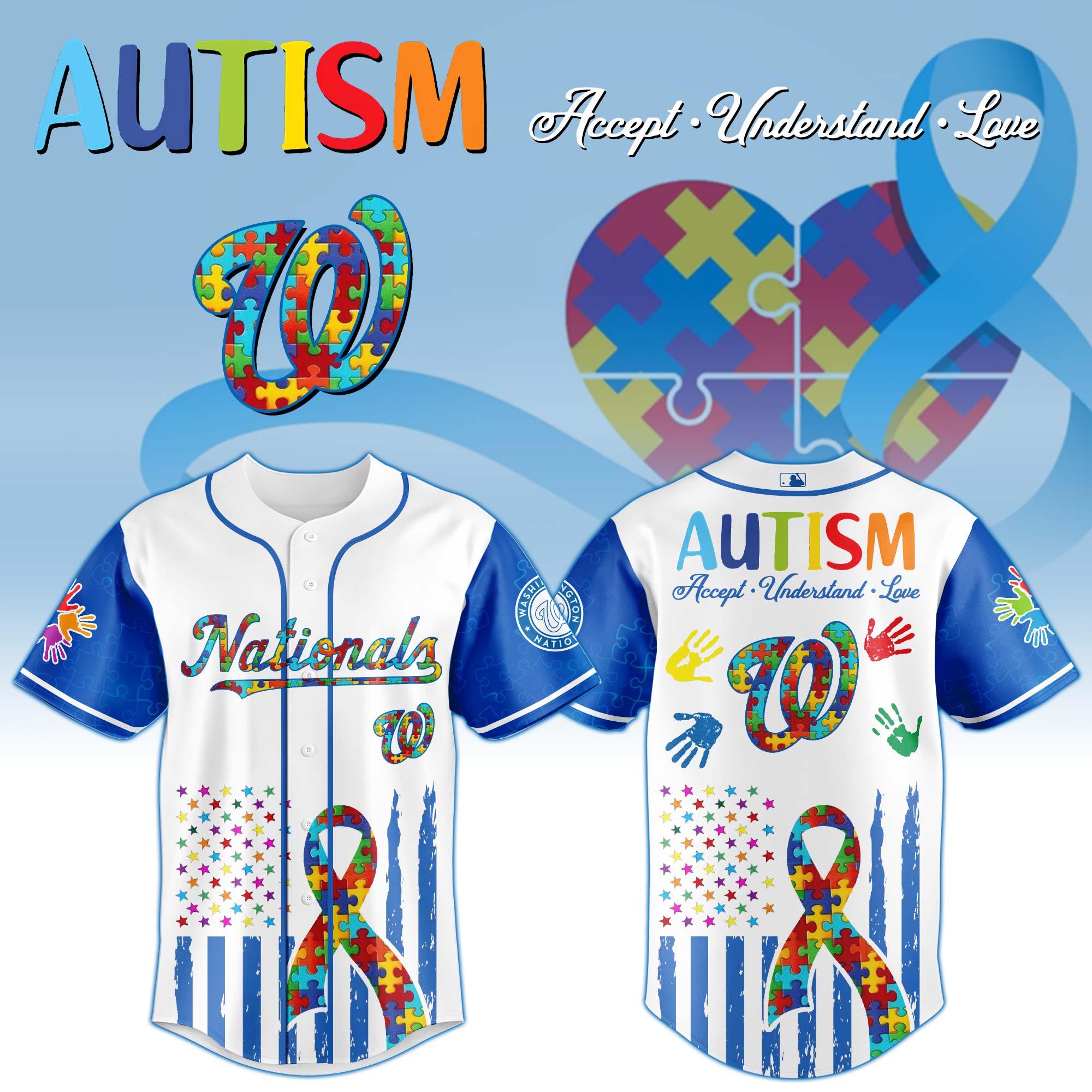 Washington Nationals Mlb X Autism Awareness Month Custom Baseball Jersey