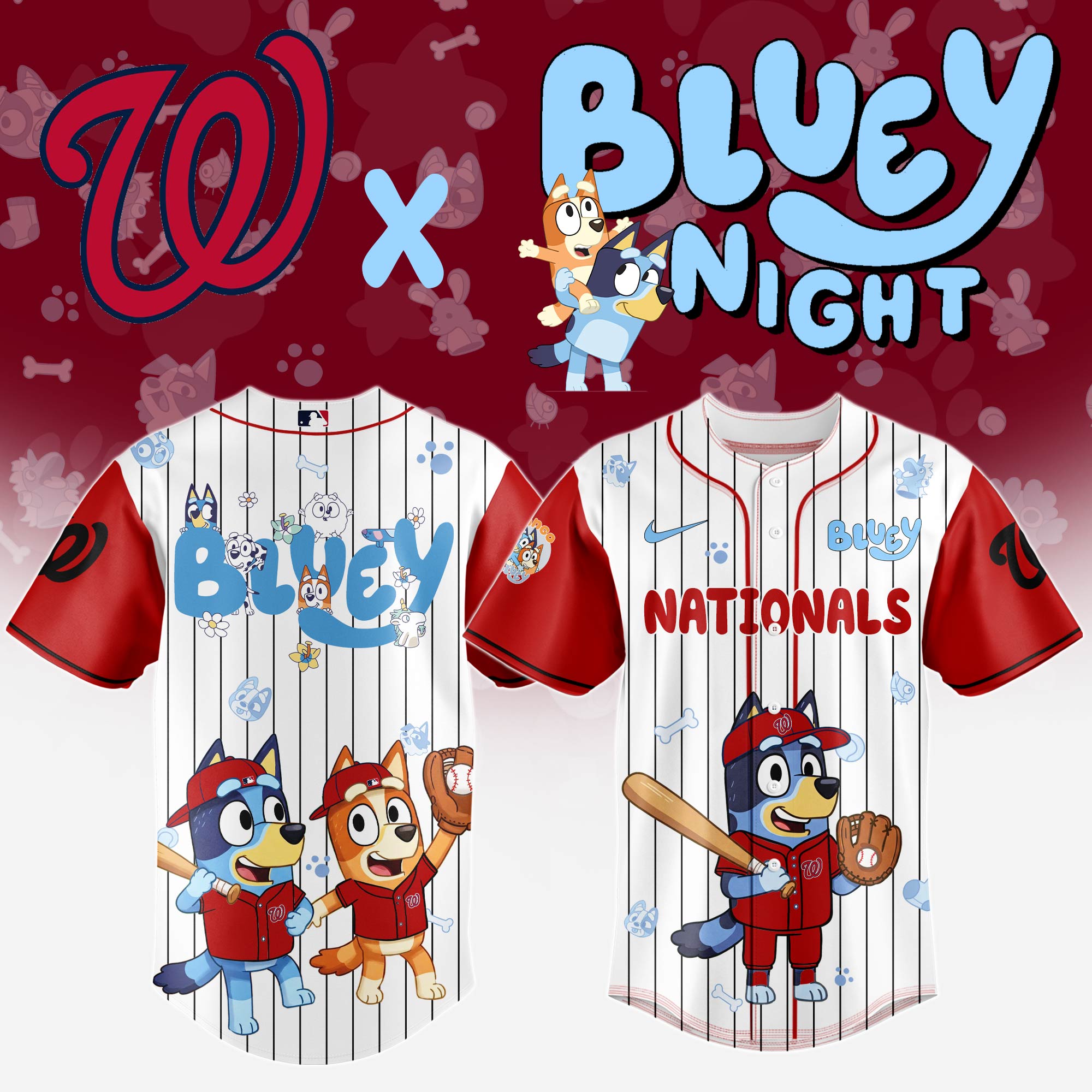 Washington Nationals Mlb X Bluey And Bingo Special Edition Custom Baseball Jersey 2025