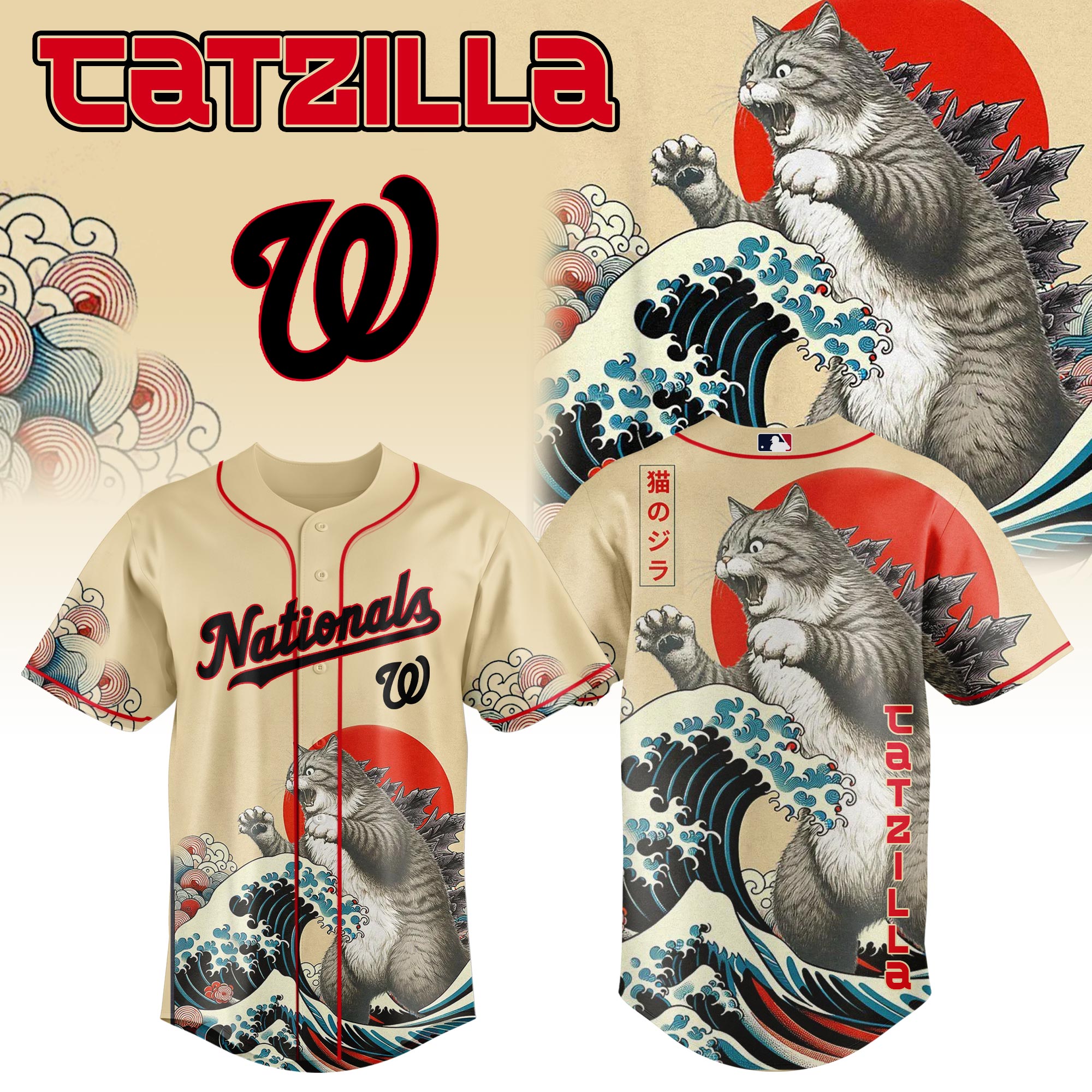Washington Nationals Mlb X Catzilla Style Japans Custom Baseball Jersey