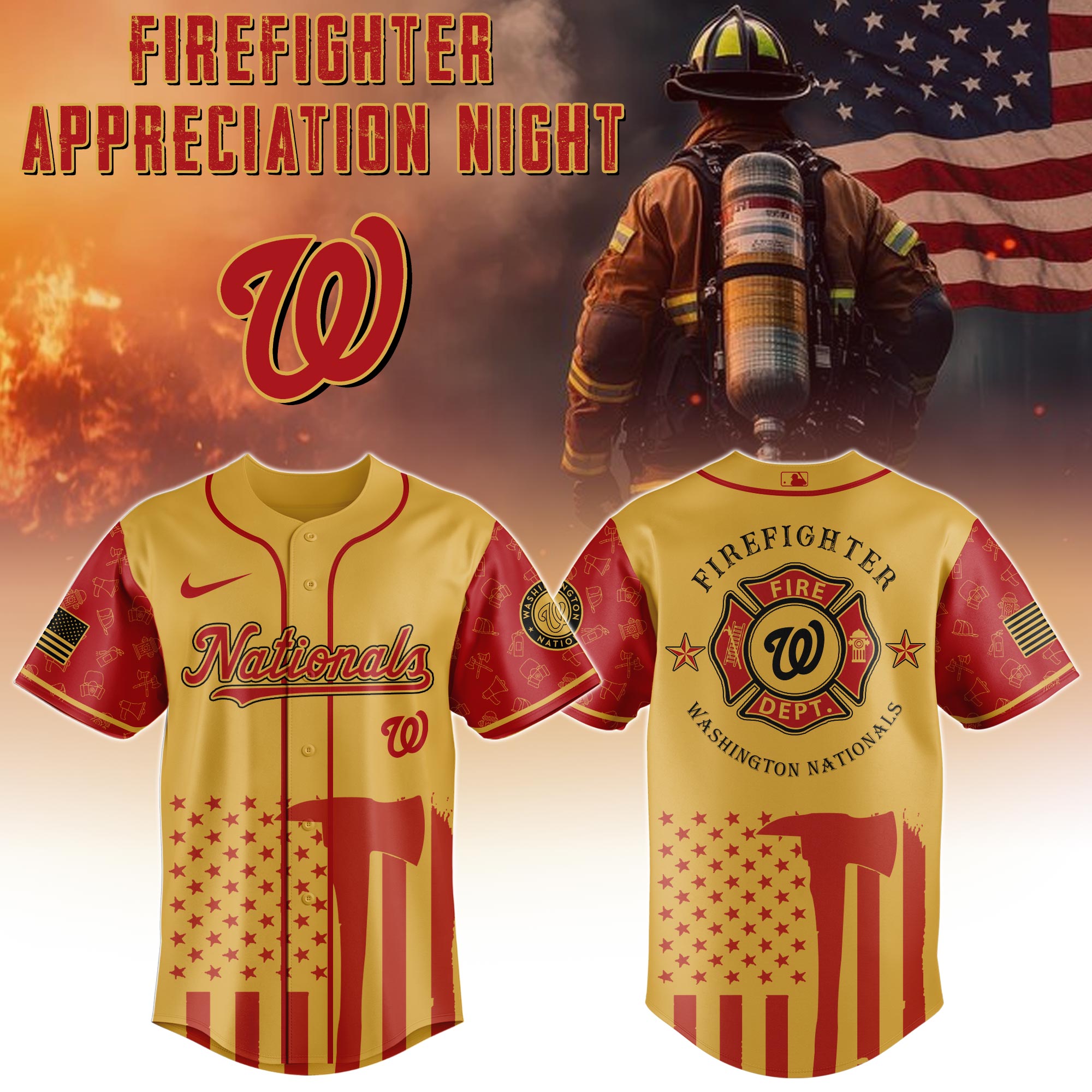 Washington Nationals Mlb X Firefighter Appreciation Night Special Edition Custom Baseball Jersey 2025