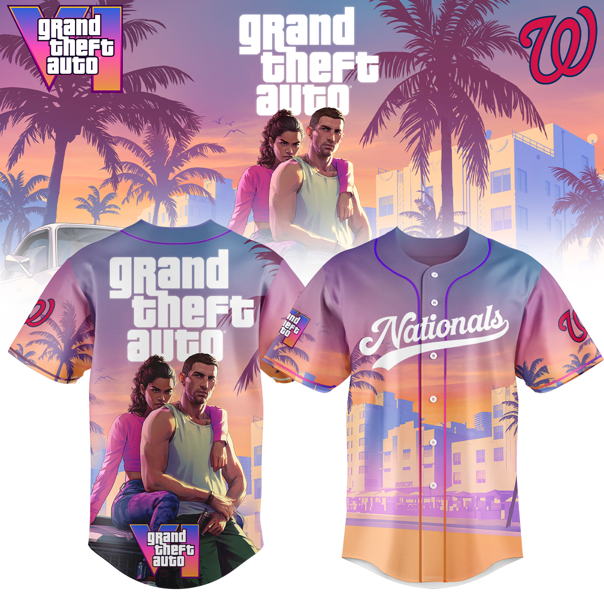 Washington Nationals Mlb X Grand Theft Auto Custom Baseball Jersey