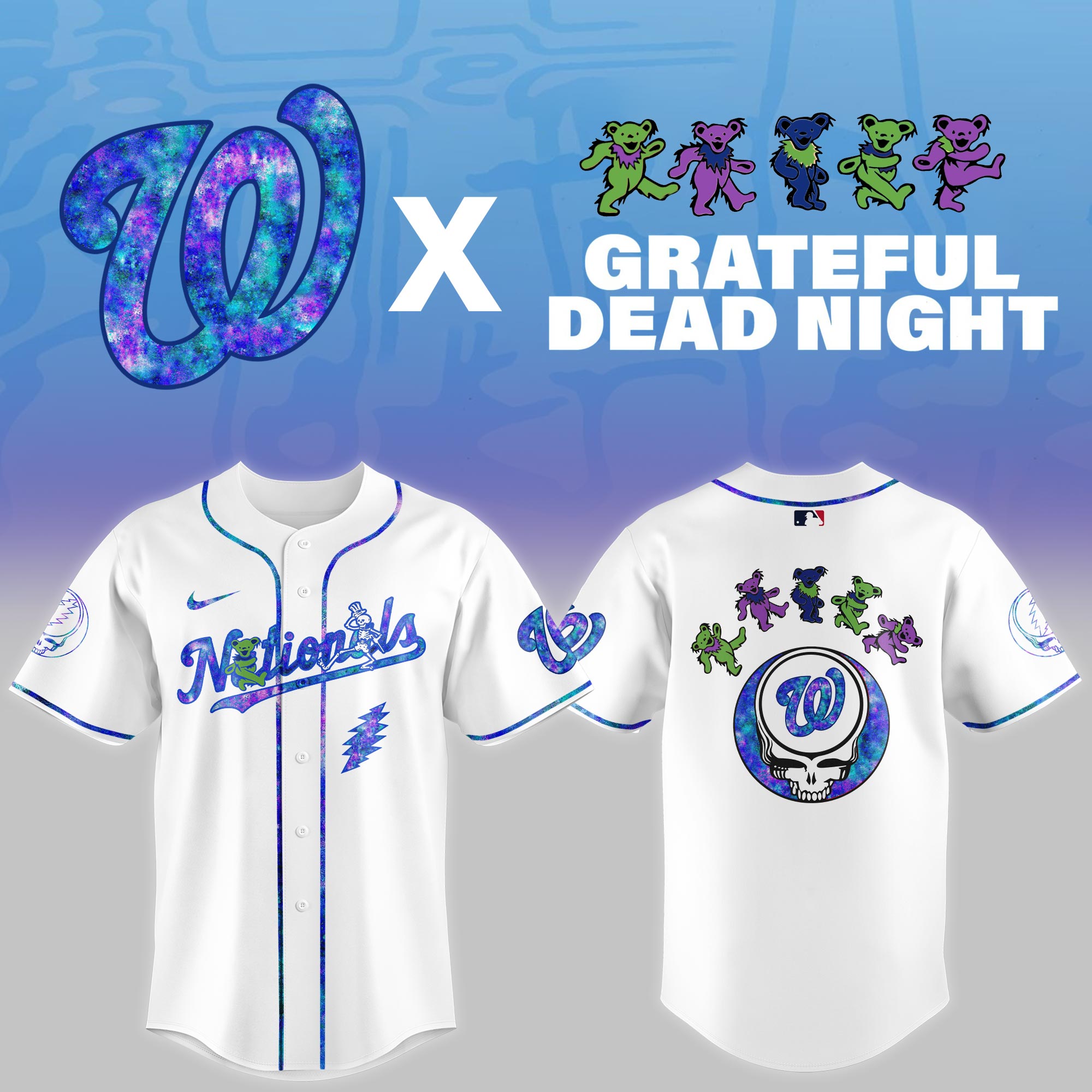 Washington Nationals Mlb X Grateful Dead Theme Night Game Custom Baseball Jersey