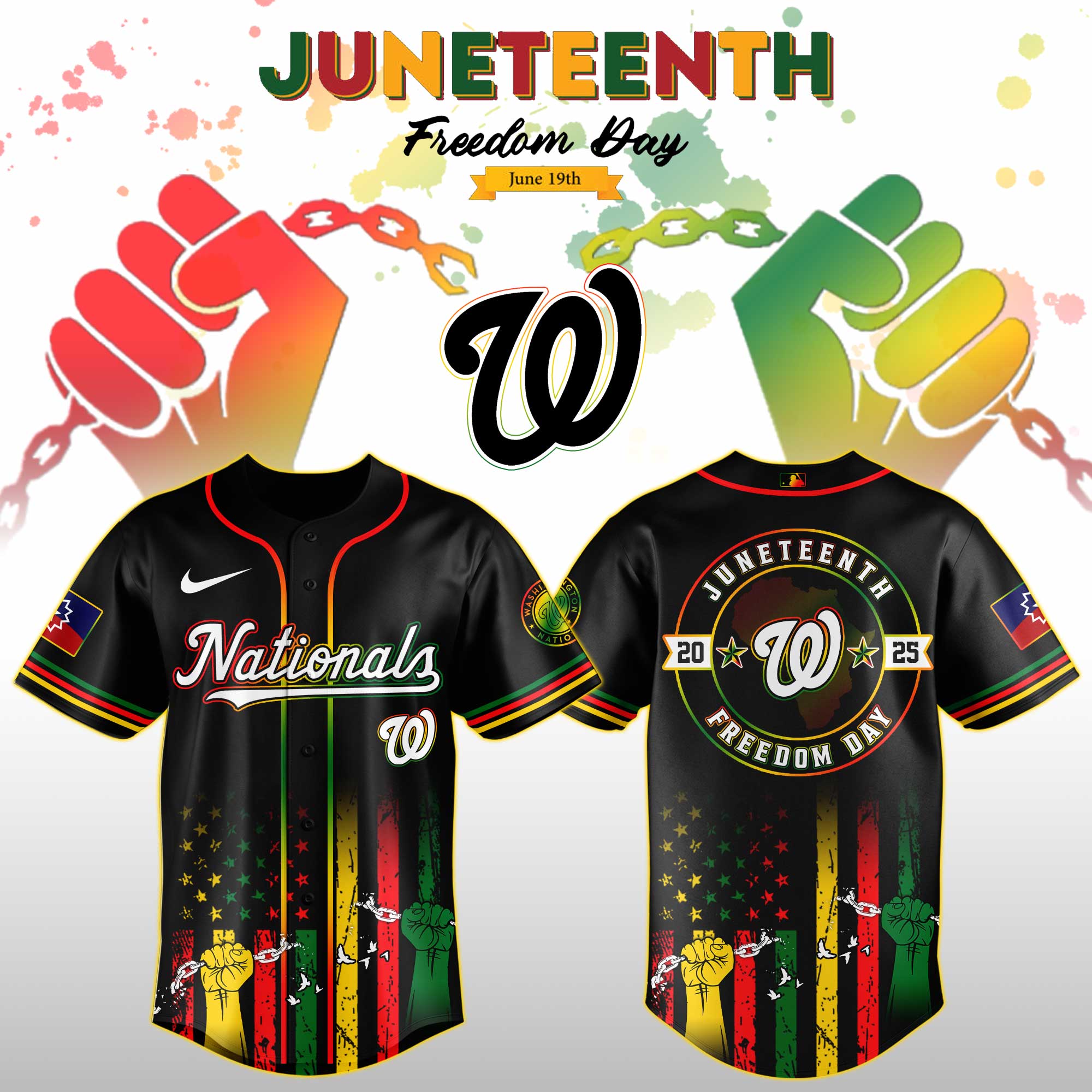 Washington Nationals Mlb X Juneteenth Day Custom Baseball Jersey Edition Custom Baseball Jersey 2025