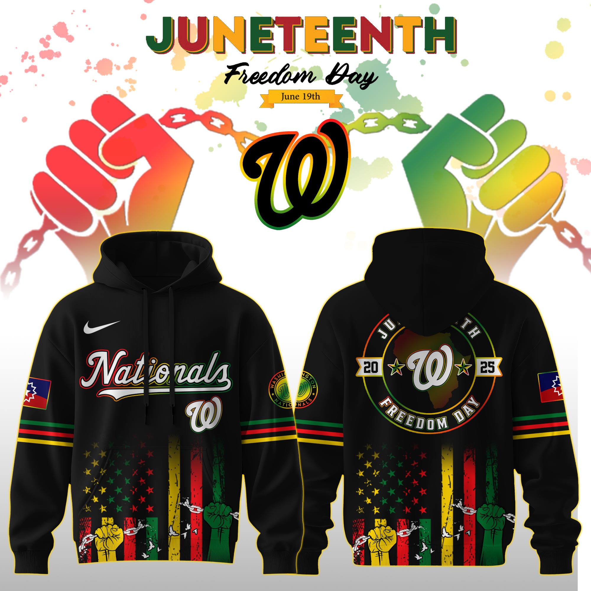 Washington Nationals Mlb X Juneteenth Freedom Day Edition Custom Hoodie 2025