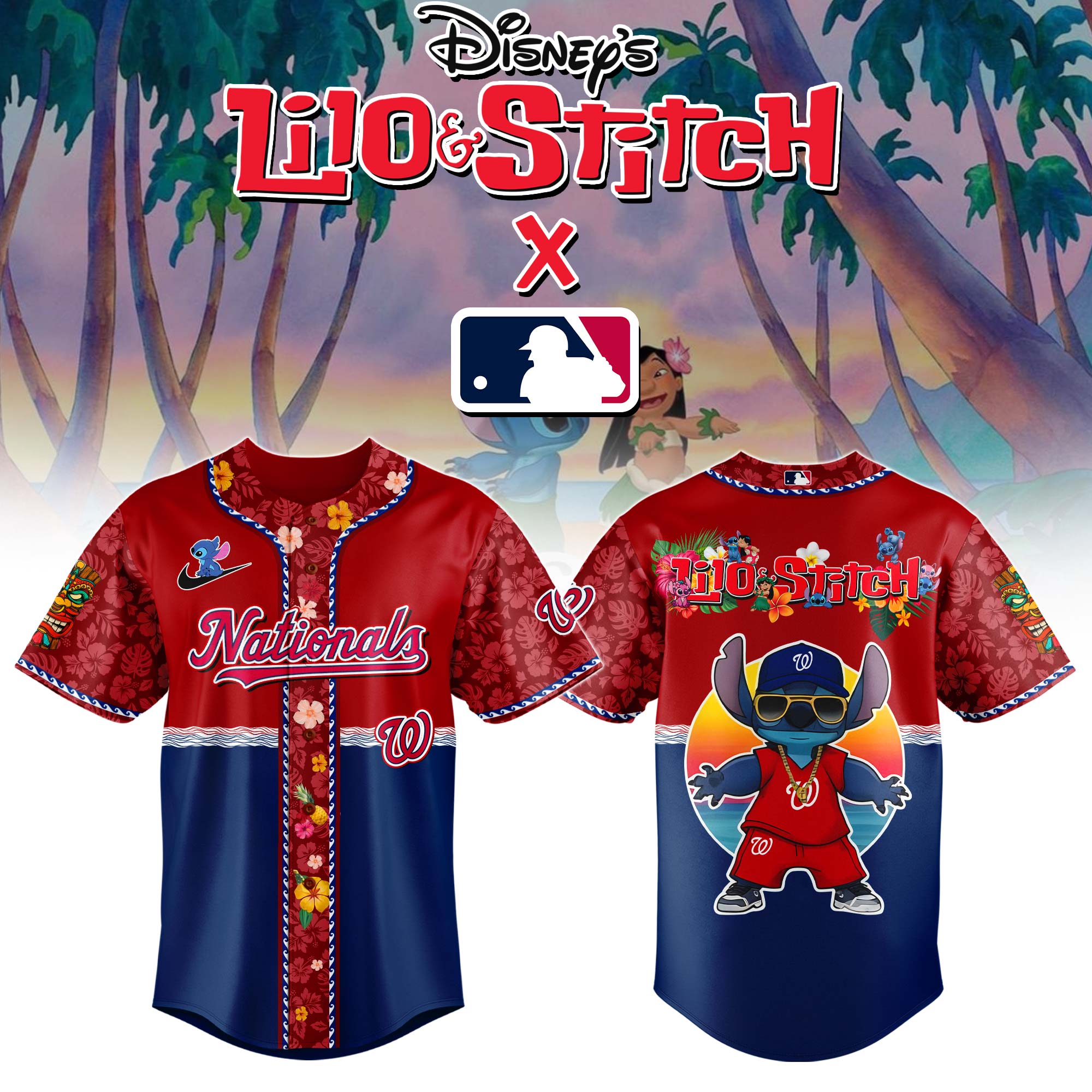 Washington Nationals Mlb X Lilo & Stitch Custom Baseball Jersey