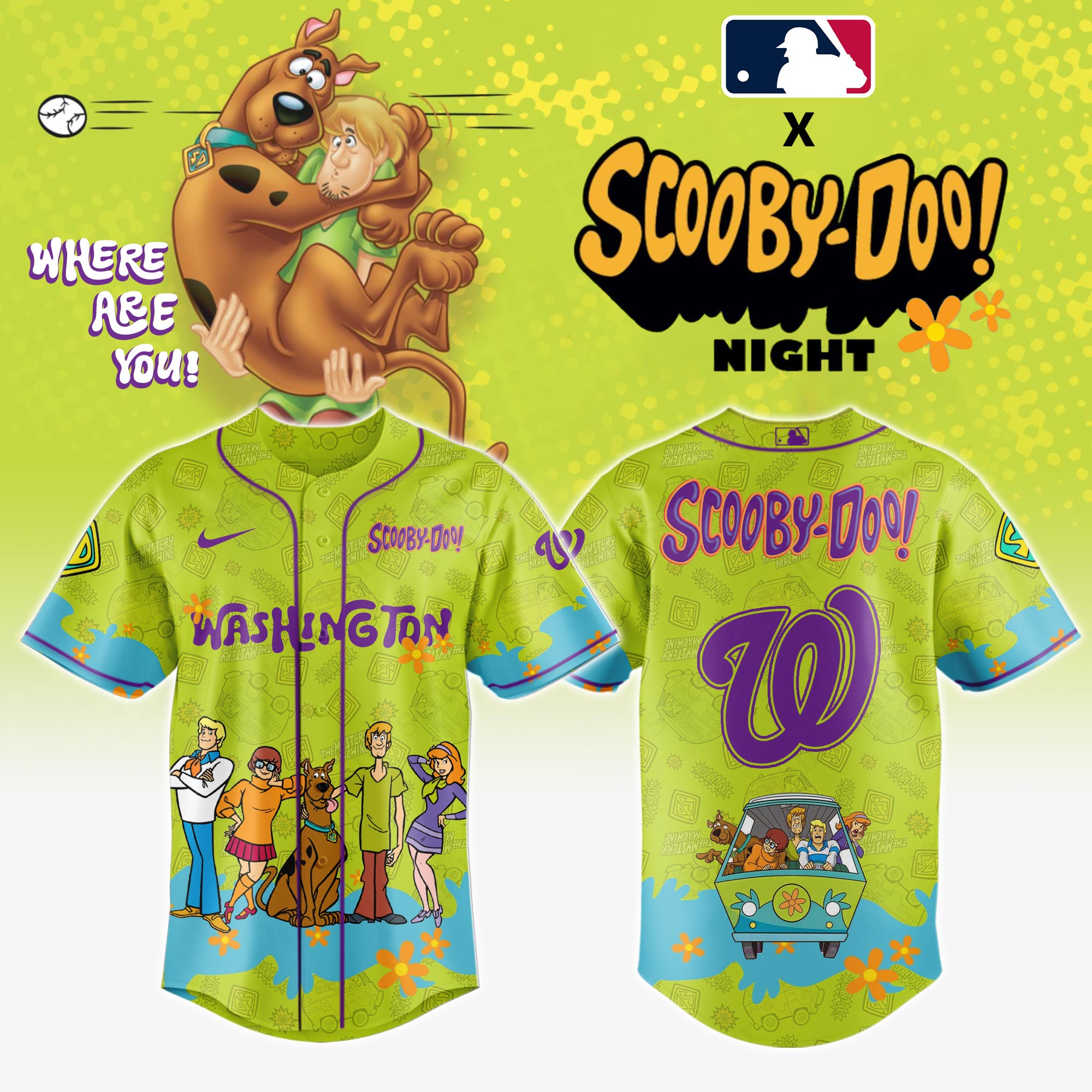 Washington Nationals Mlb X Scooby Doo Custom Baseball Jersey