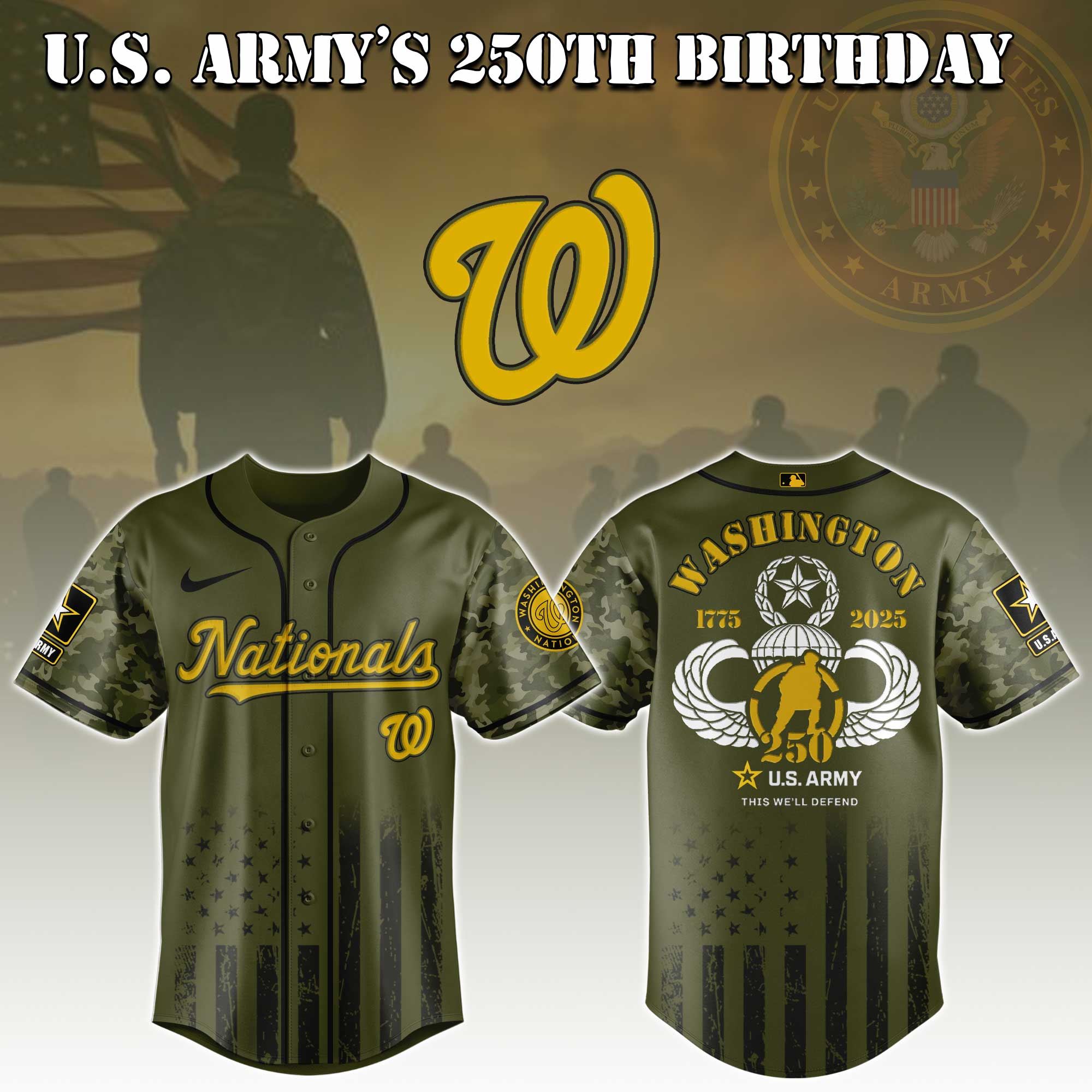 Washington Nationals Mlb X U.s. Army This We'll Defend Custom Baseball Jersey