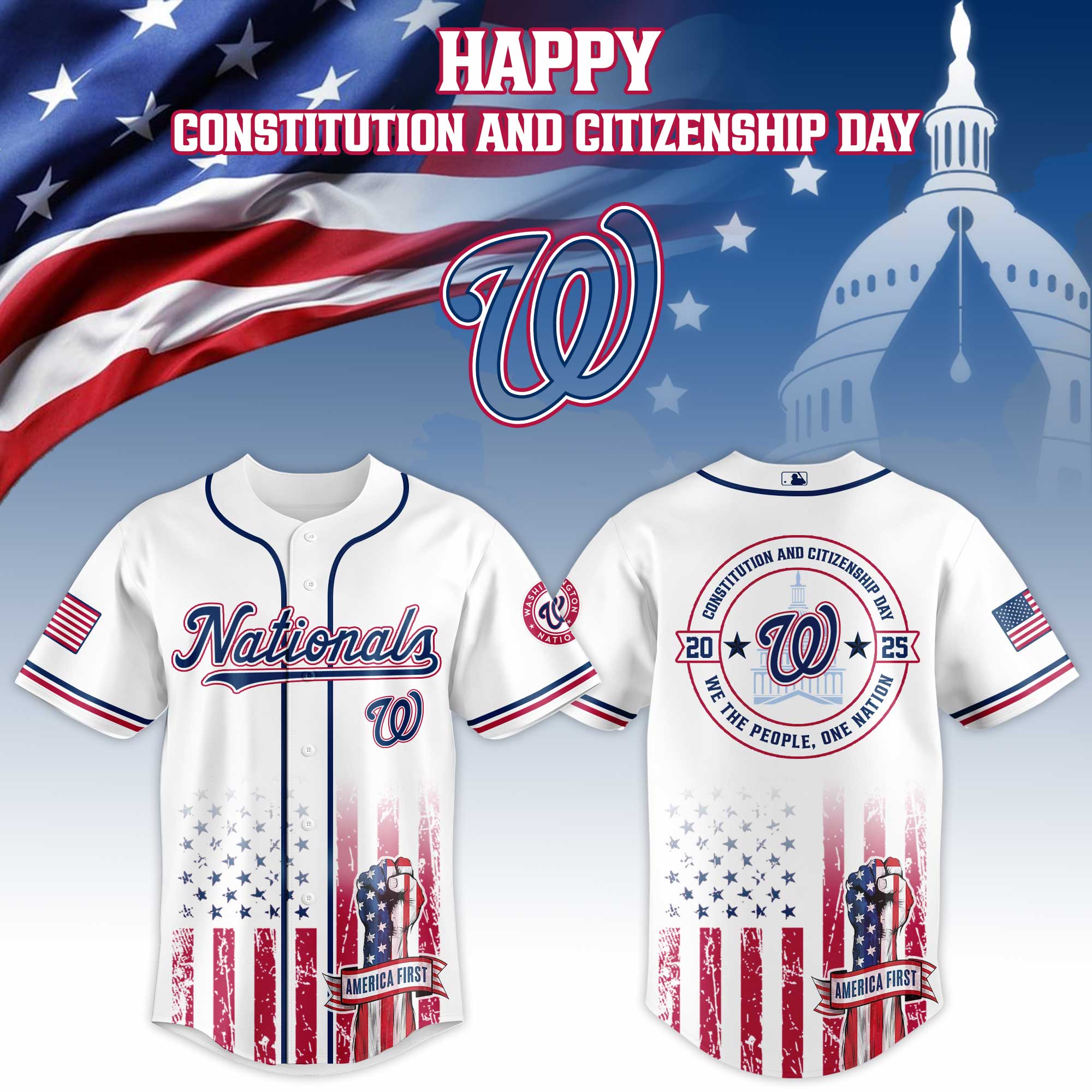 Washington Nationals Mlb X Usa Happy Constitution And Citizenship Day Custom Baseball Jersey