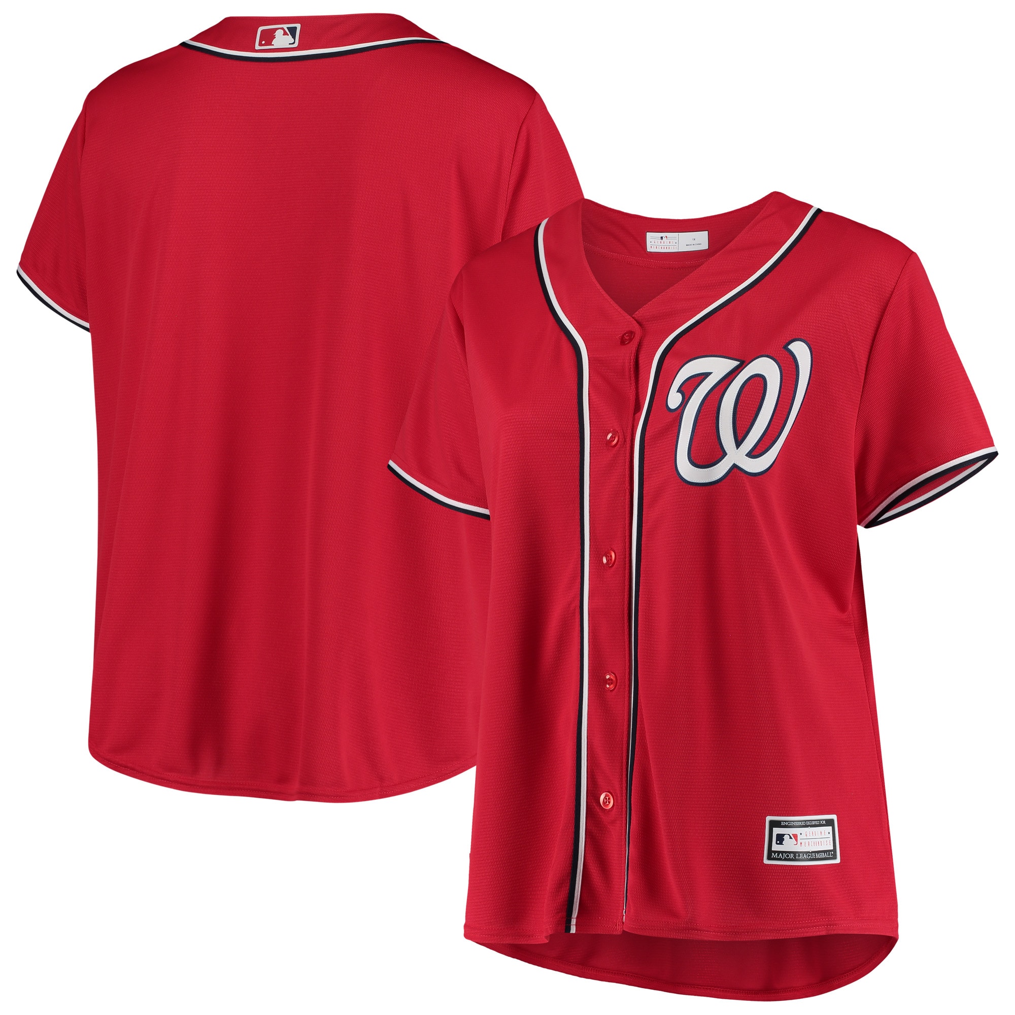 Washington Nationals Women’s Plus Size Alternate Replica Team Baseball Jersey – Red