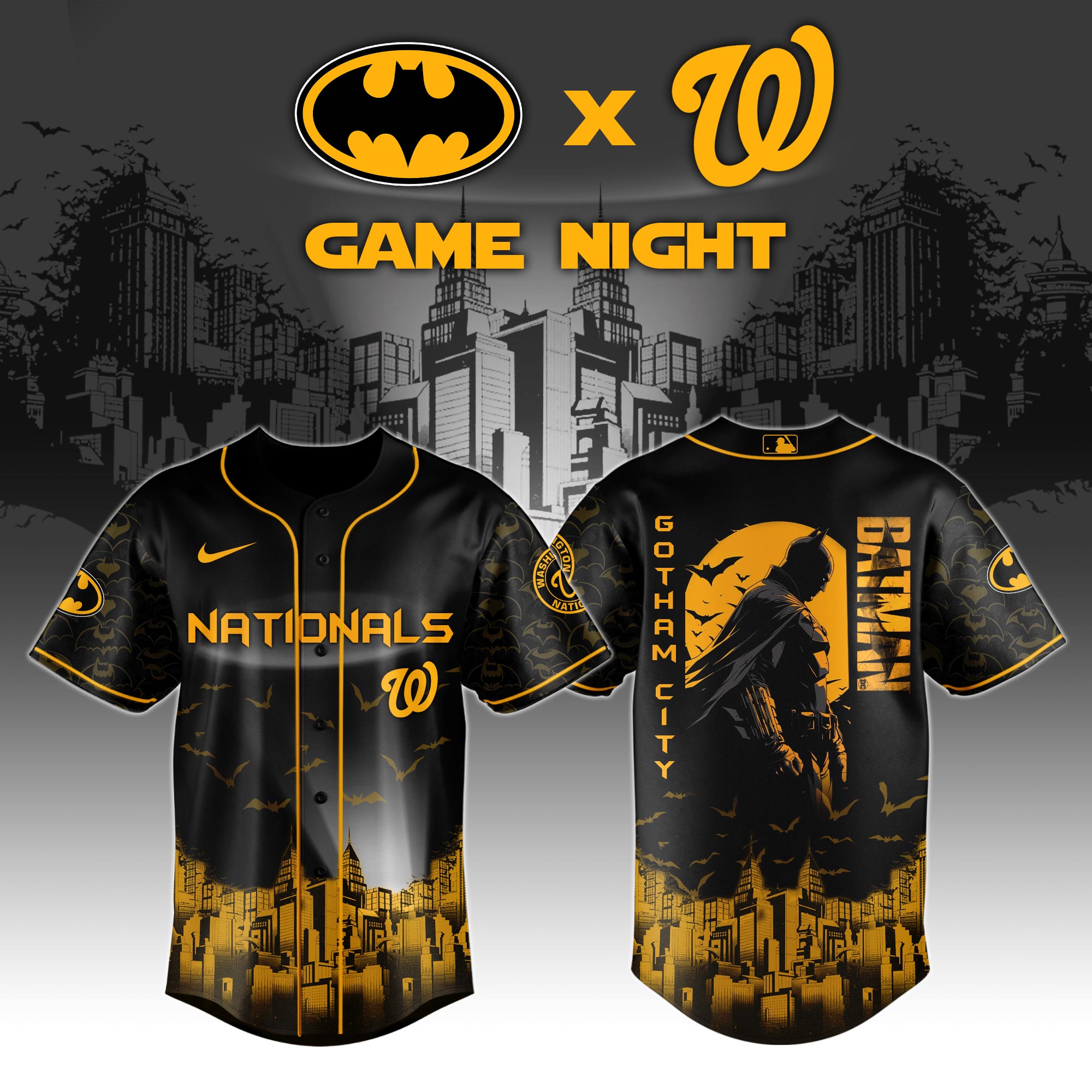 Washington Nationals X Dc Batman Game Night Custom Baseball Jersey
