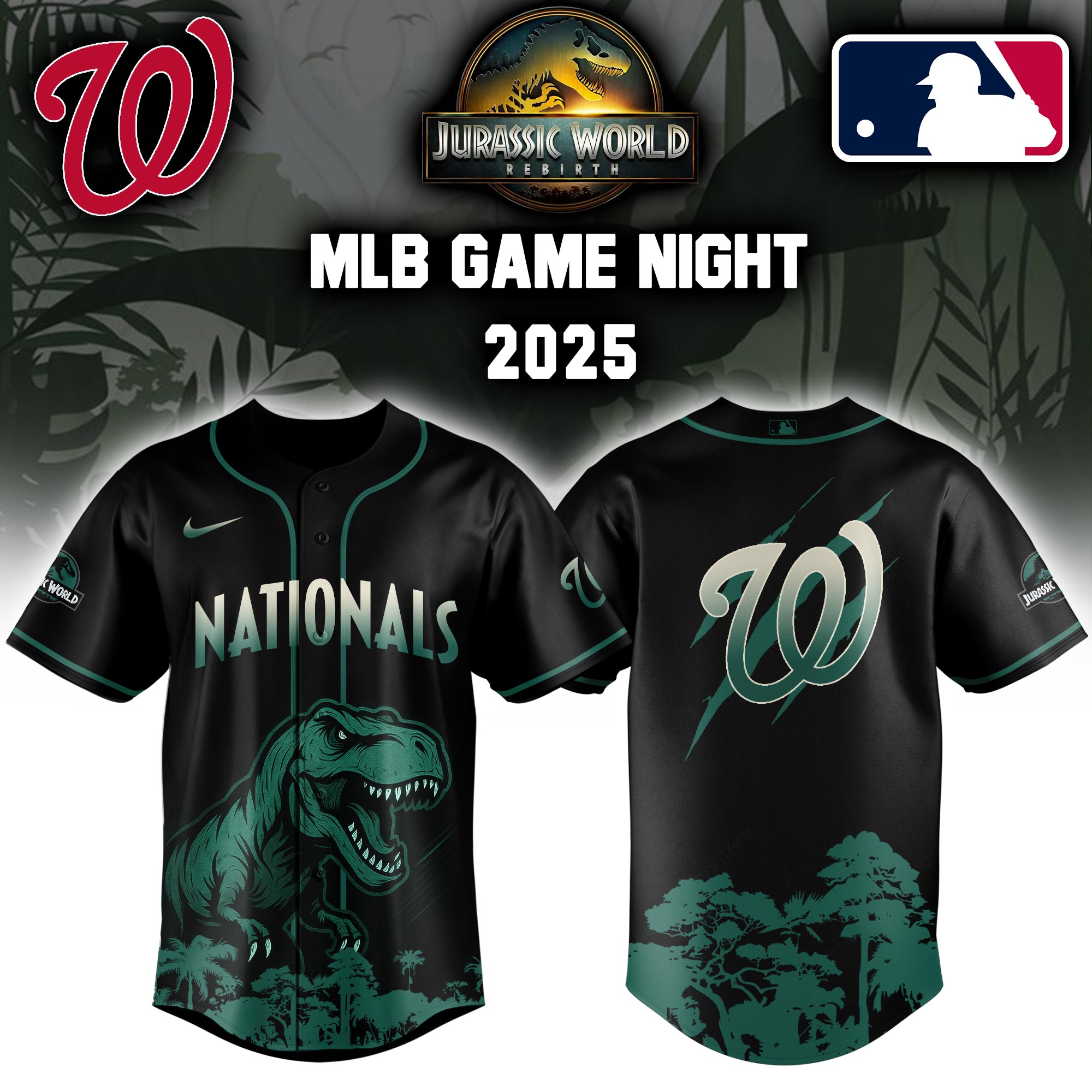 Washington Nationals X Mlb Jurassic World Custom Baseball Jersey