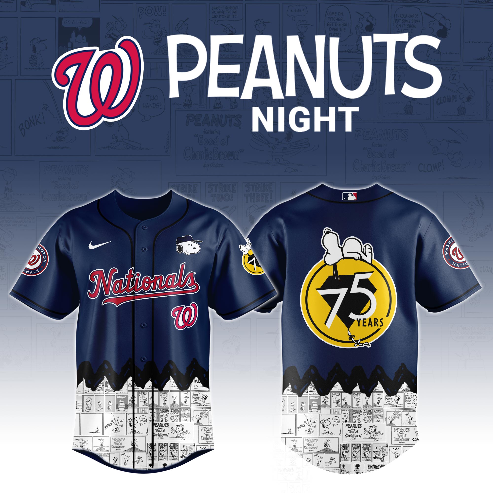 Washington Nationals X Peanuts Night Custom Baseball Jersey 2025