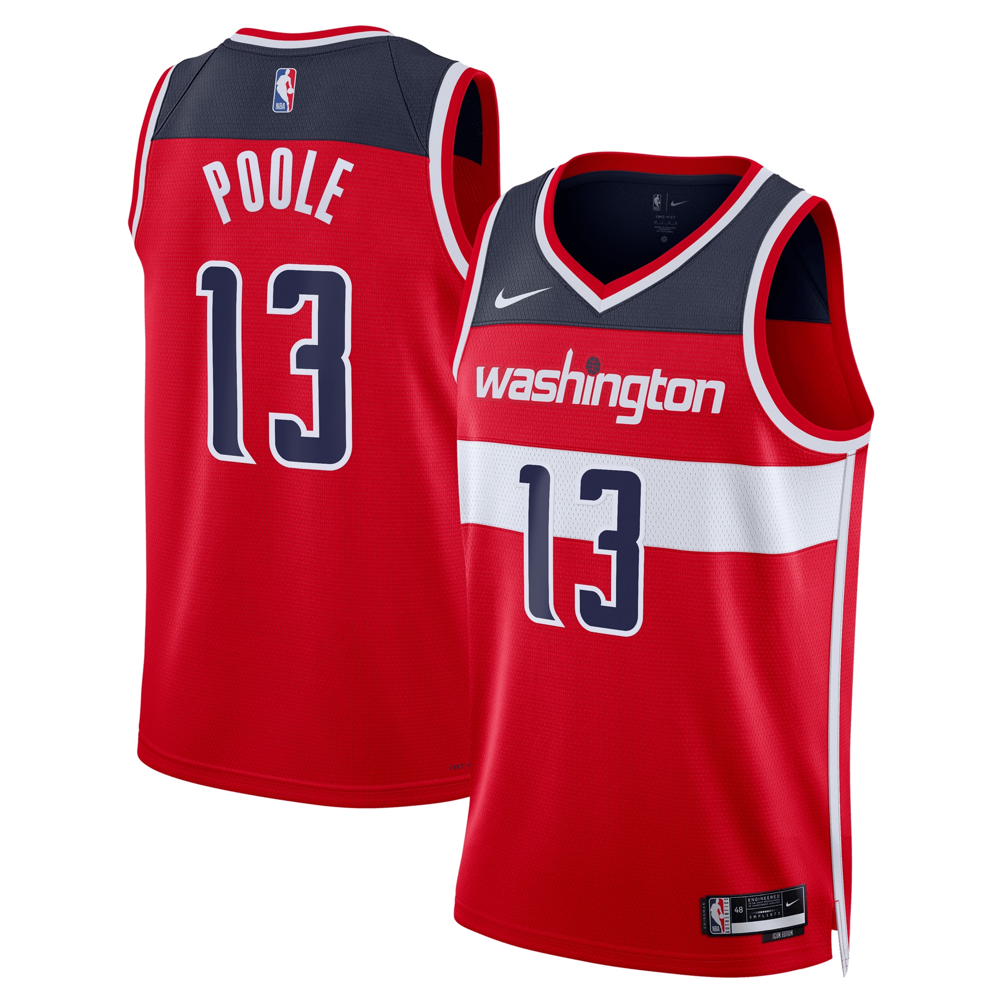Washington Wizards Icon Edition Swingman Basketball Jersey - Red - Jordan Poole - Unisex - JS902