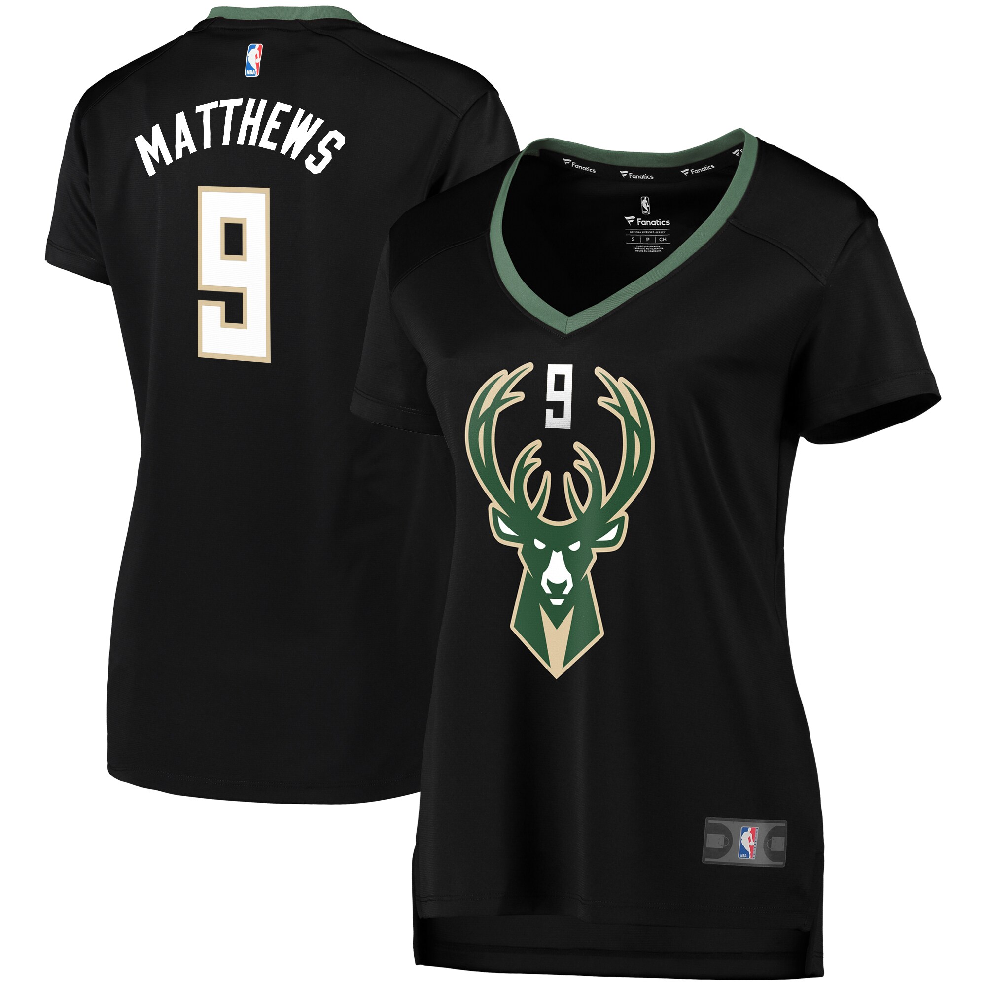 Alternative view of Wesley Matthews Milwaukee Bucks Fanatics Branded Women’s Fast Break Replica Basketball Jersey Black – Statement Edition