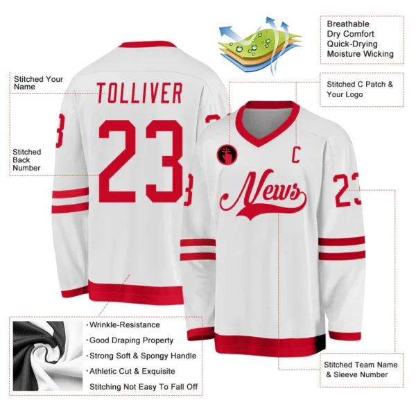 Alternative view of Custom White Red Hockey Jersey