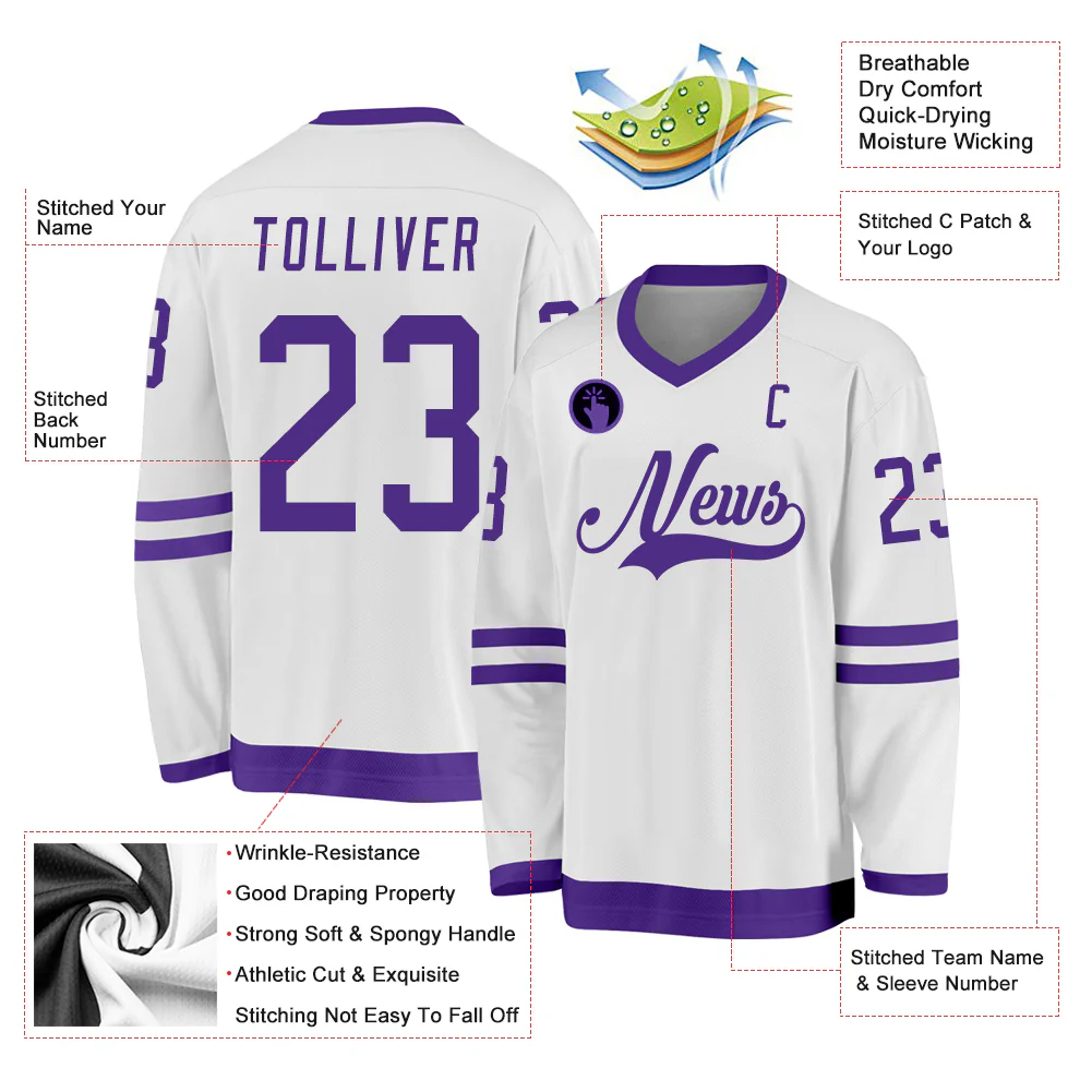 Custom White Purple Hockey Jersey - Image 2