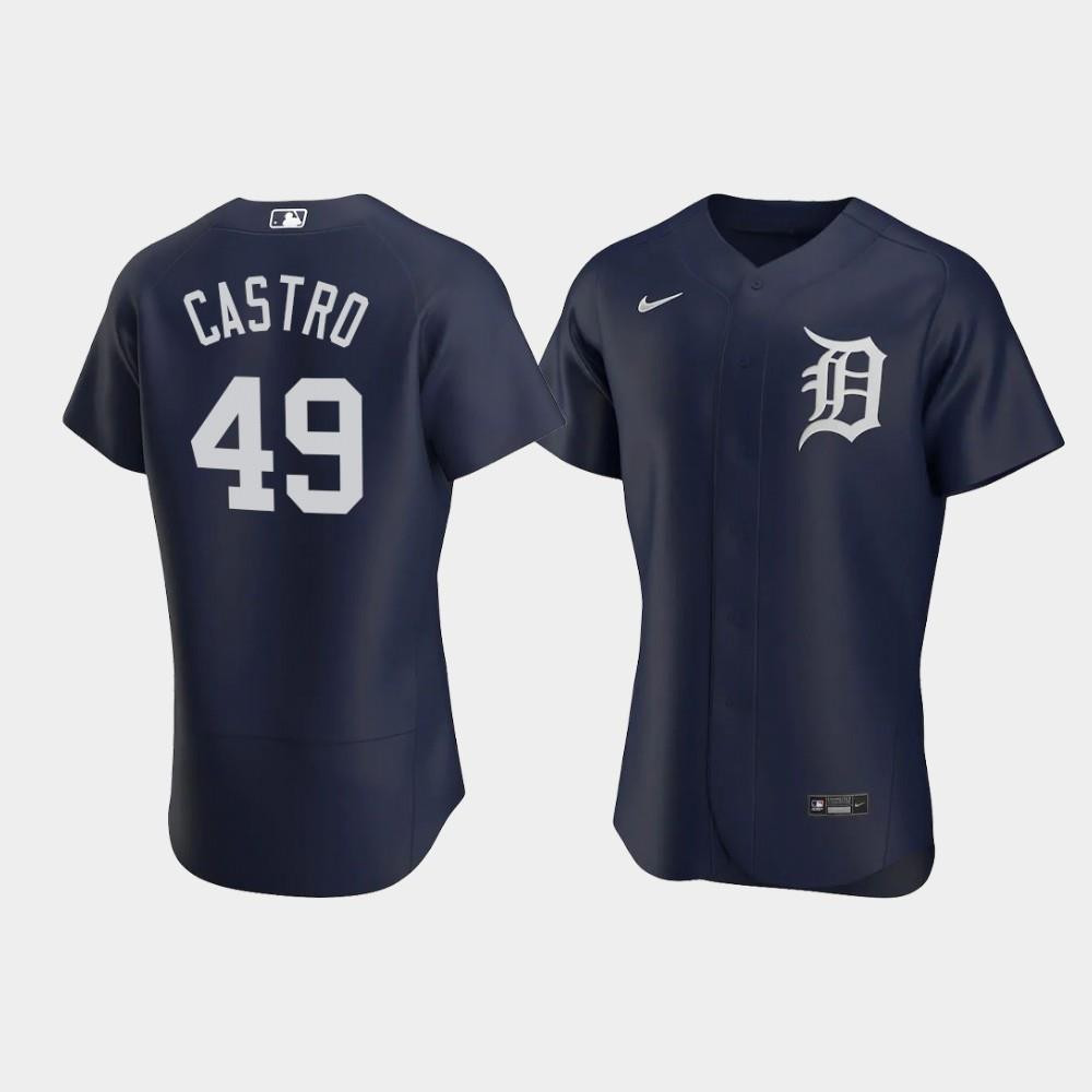 Willi Castro 49 Detroit Tigers Team Logo Navy Alternate Baseball Jersey Baseball Jersey