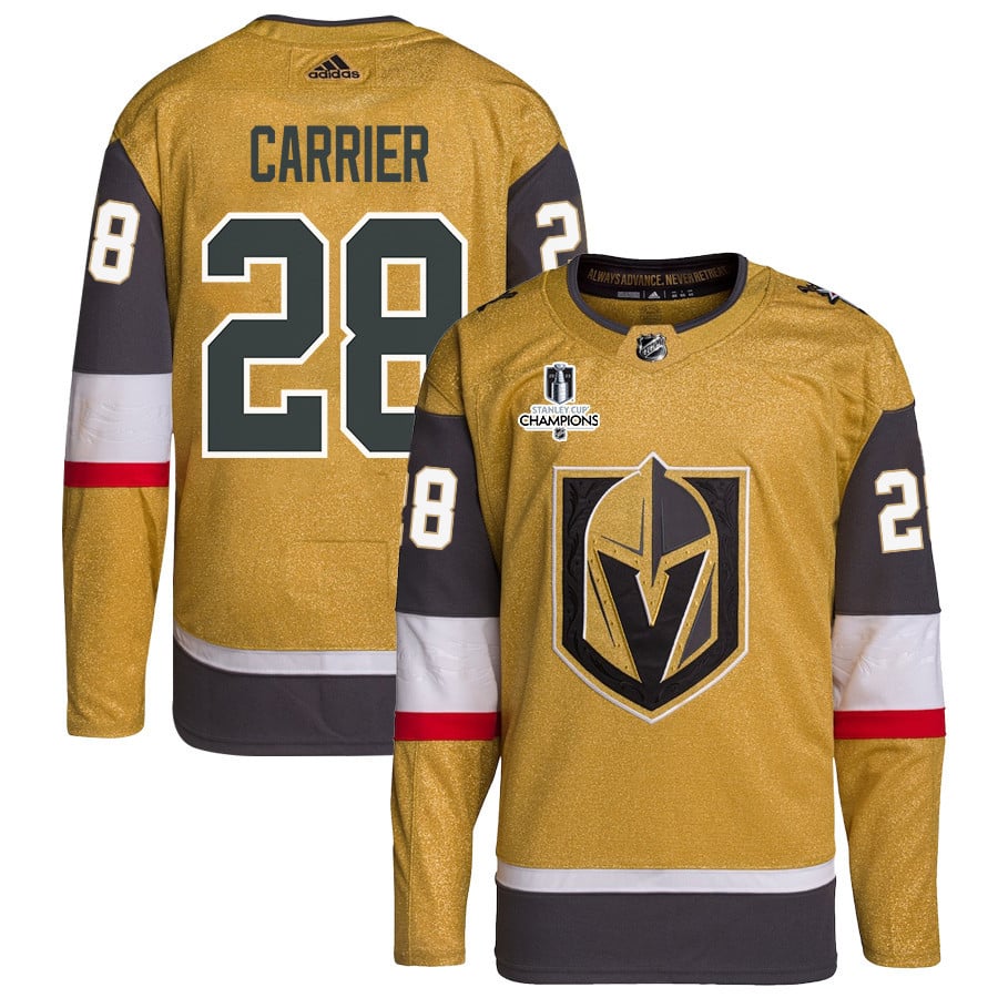 William Carrier 28 Vegas Golden Knights Stanley Cup 2023 Champions Patch Home Breakaway Men Hockey Jersey - Gold - JS834 