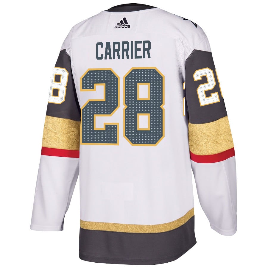 Alternative view of William Carrier 28 Vegas Golden Knights Stanley Cup 2023 Final Patch Away Breakaway Men Hockey Jersey - White - JS989 