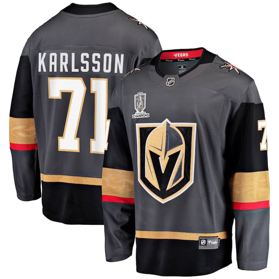 William Karlsson 71 Vegas Golden Knights 2023 Stanley Cup Champions Patch Alternate Breakaway Player Hockey Jersey - Black - JS212 
