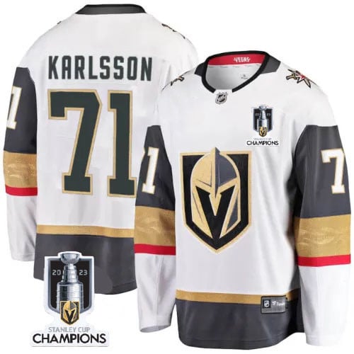 William Karlsson 71 Vegas Golden Knights 2023 Stanley Cup Champions Patch Away Breakaway Player Hockey Jersey - White - JS679 