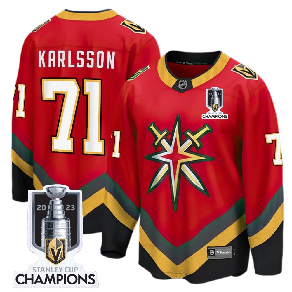 William Karlsson 71 Vegas Golden Knights 2023 Stanley Cup Champions Patch Reverse Editon Hockey Jersey - Red - JS631 