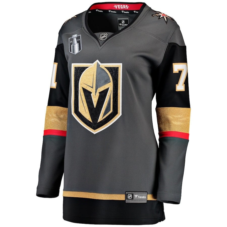 Alternative view of William Karlsson 71 Vegas Golden Knights Women's 2023 Stanley Cup Final Alternate Breakaway Player Hockey Jersey - Black - JS608 