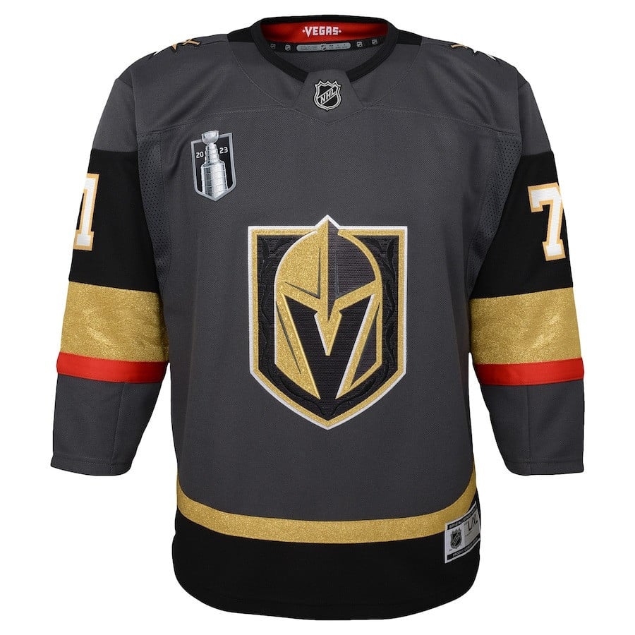 Alternative view of William Karlsson 71 Vegas Golden Knights Youth 2023 Stanley Cup Final Alternate Hockey Jersey - Black - JS731 