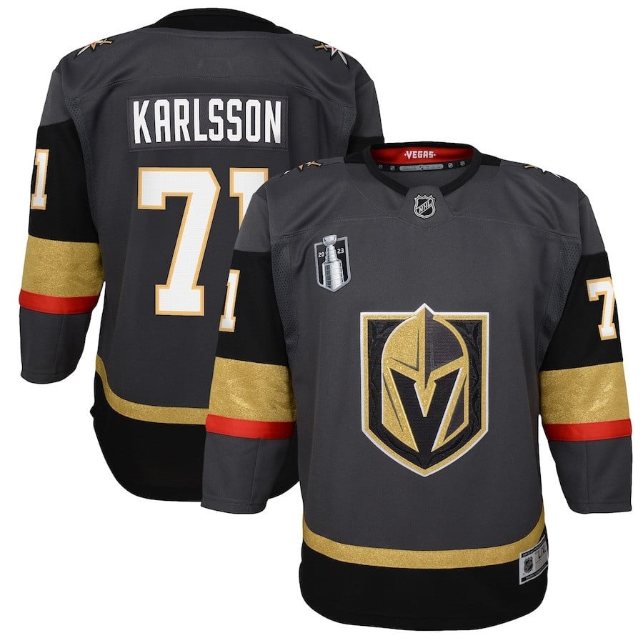 William Karlsson 71 Vegas Golden Knights Youth 2023 Stanley Cup Final Alternate Hockey Jersey - Black - JS731 