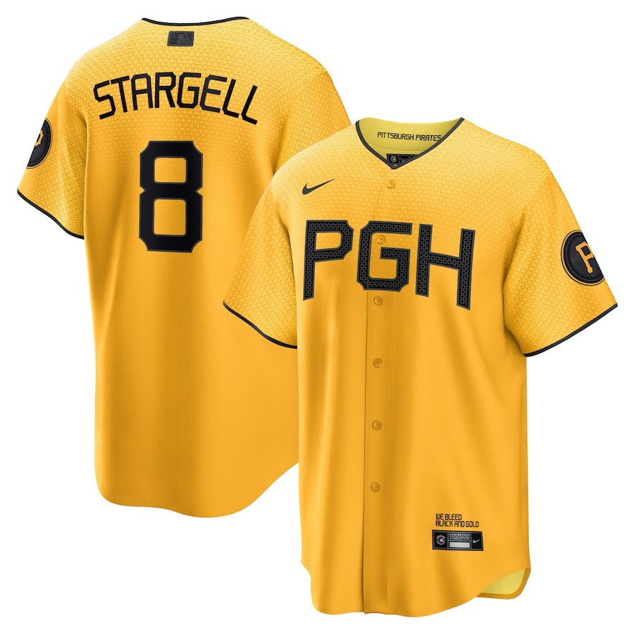 Willie Stargell 8 Pittsburgh Pirates 2023 City Connect Men Baseball Jersey - Gold 