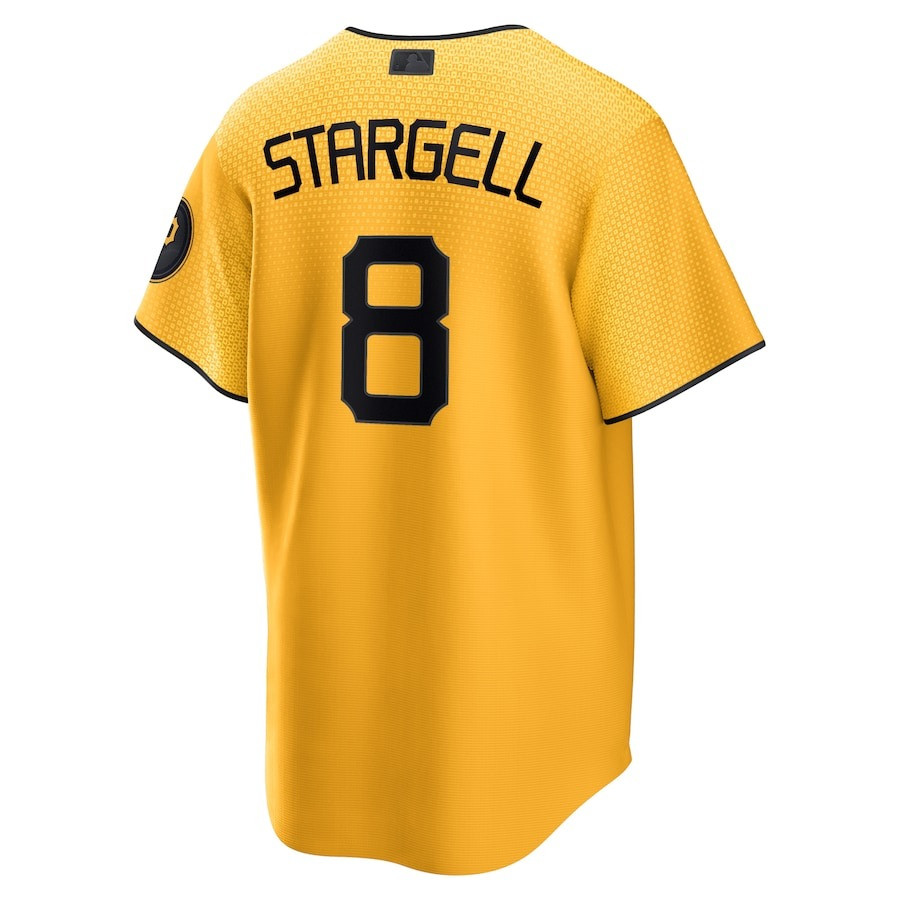 Alternative view of Willie Stargell 8 Pittsburgh Pirates 2023 City Connect Men Baseball Jersey - Gold 