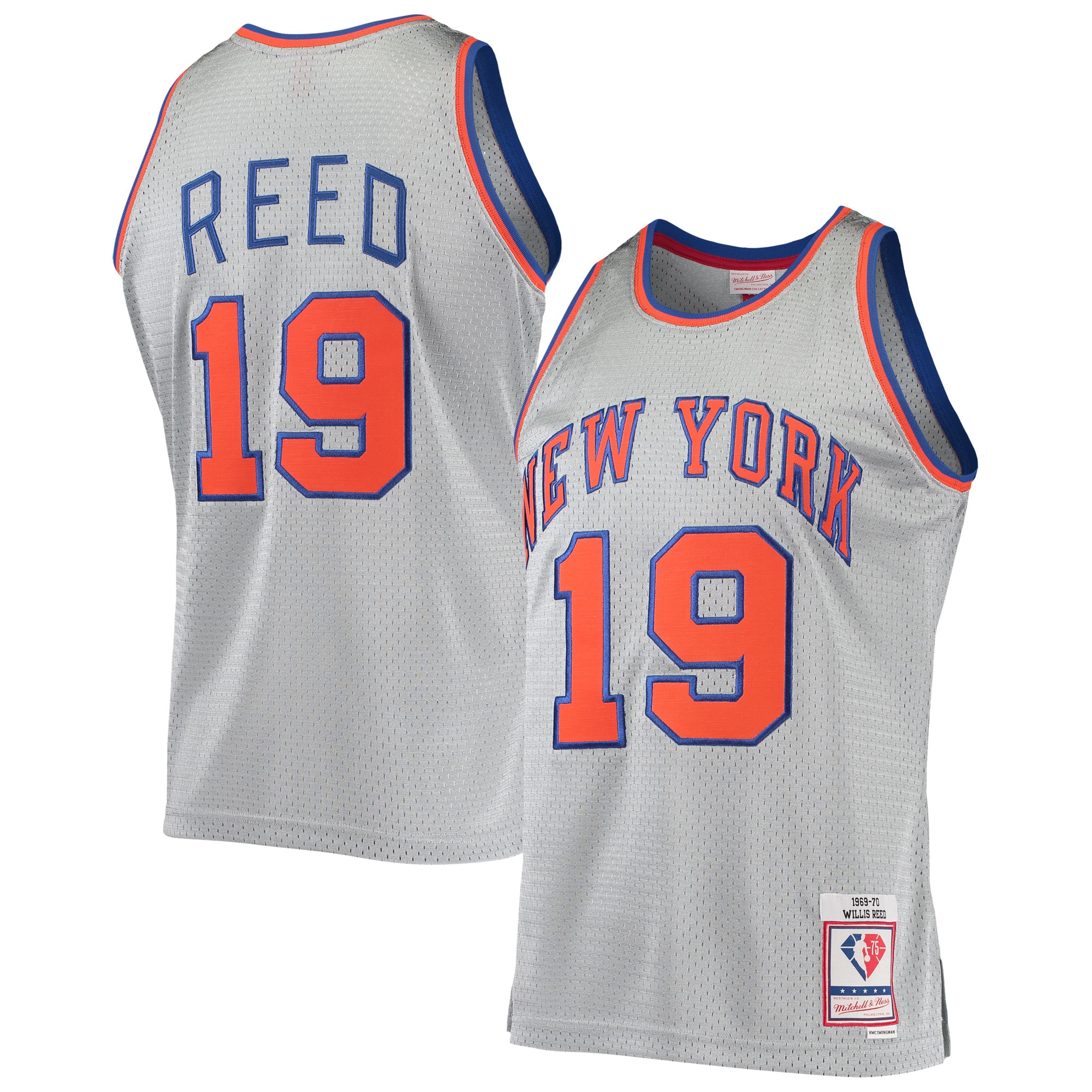 Willis Reed New York Knicks Mitchell & Ness 75th Anniversary 1969/70 Hardwood Classics Swingman Basketball Jersey - Silver