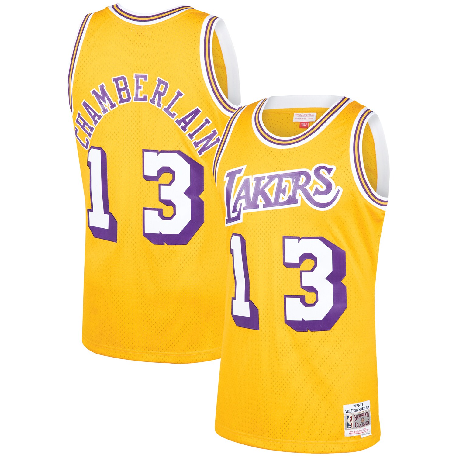 Wilt Chamberlain Los Angeles Lakers Mitchell & Ness 1971/72 Hardwood Classics Swingman Basketball Jersey - Gold