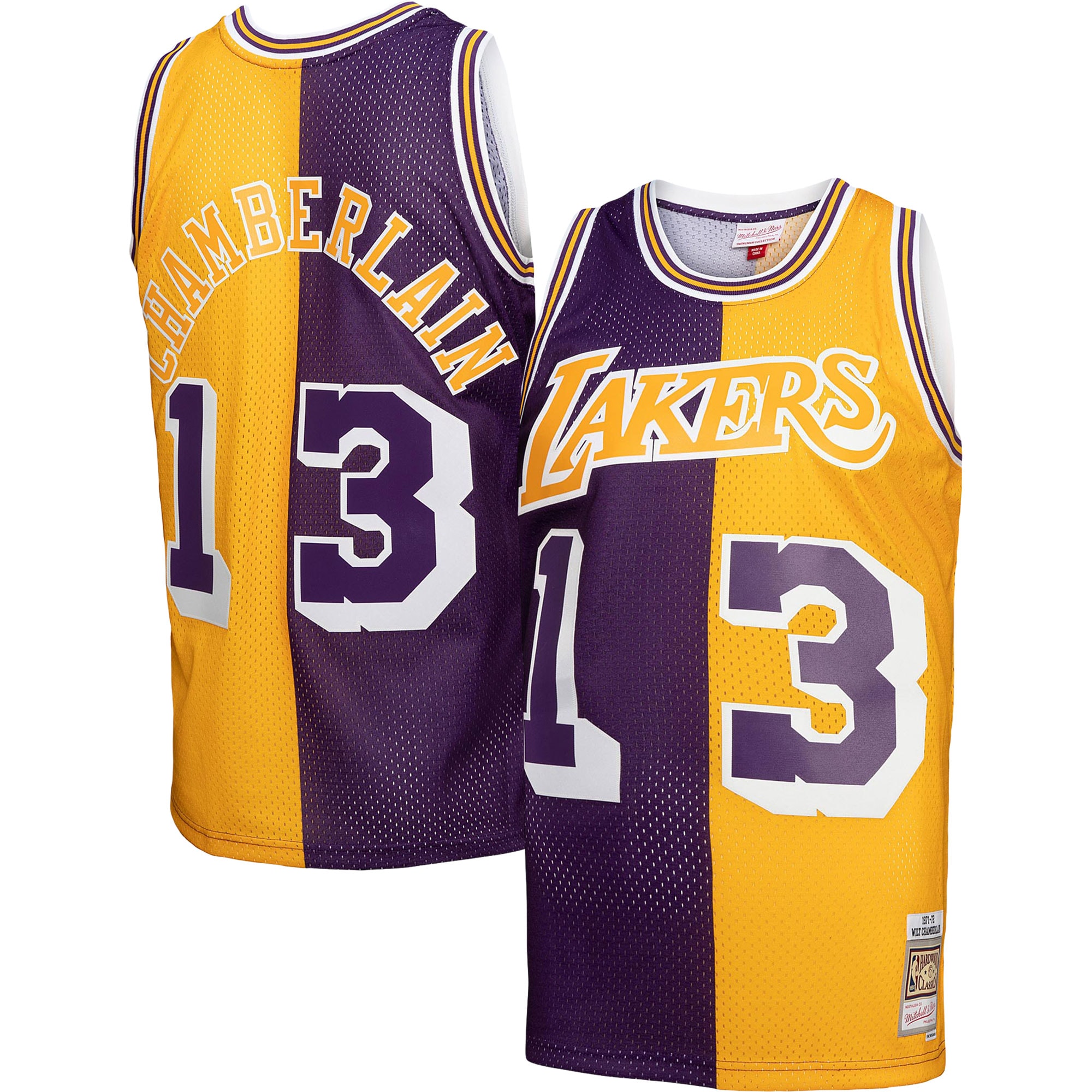 Wilt Chamberlain Los Angeles Lakers Mitchell & Ness Hardwood Classics 1971/72 Split Swingman Basketball Jersey - Purple/gold
