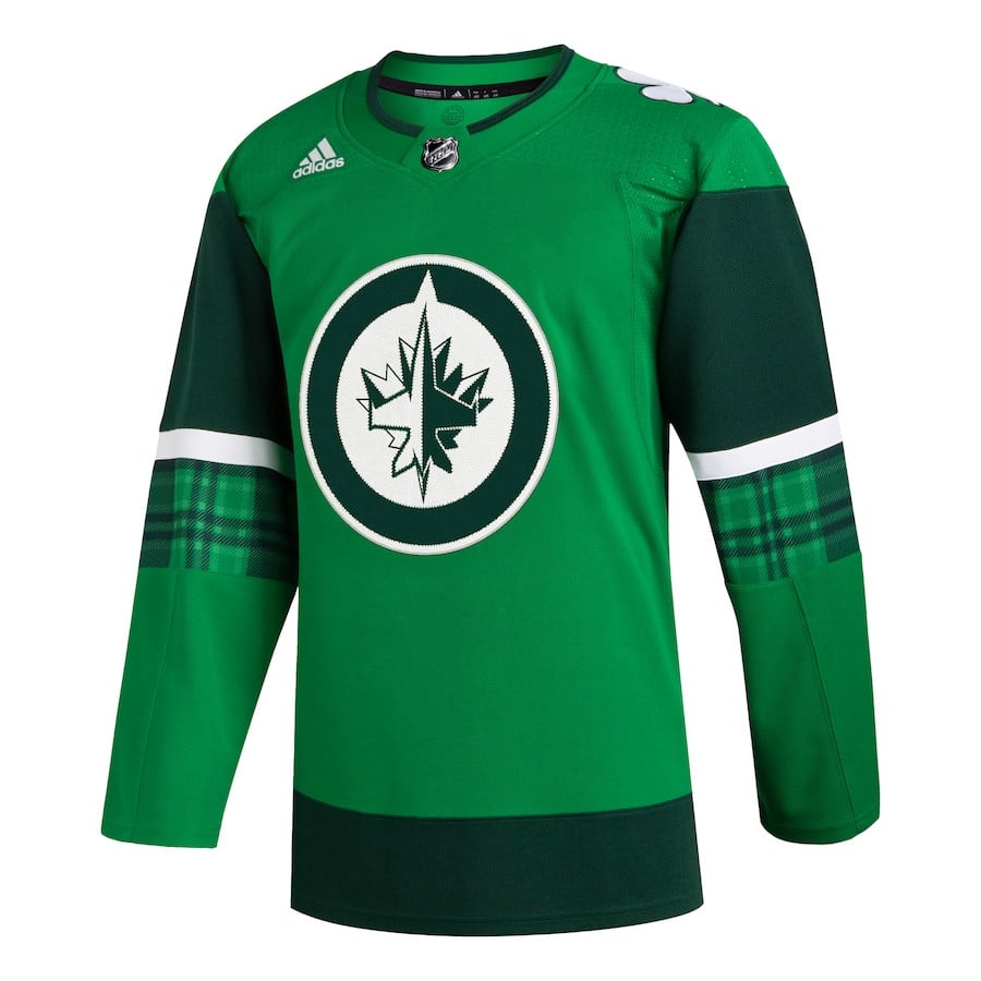Alternative view of Winnipeg Jets 2023 St. Patrick's Day Primegreen Men Hockey Jersey - Kelly Green - JS459 