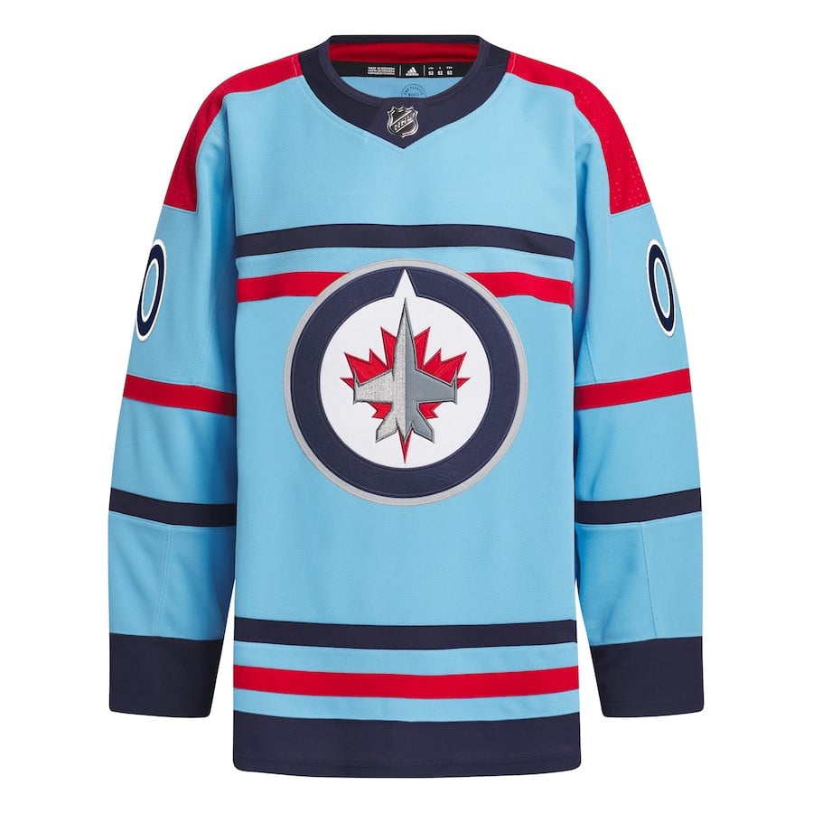 Alternative view of Winnipeg Jets Anniversary Primegreen Custom Men Hockey Jersey - Light Blue - JS524 