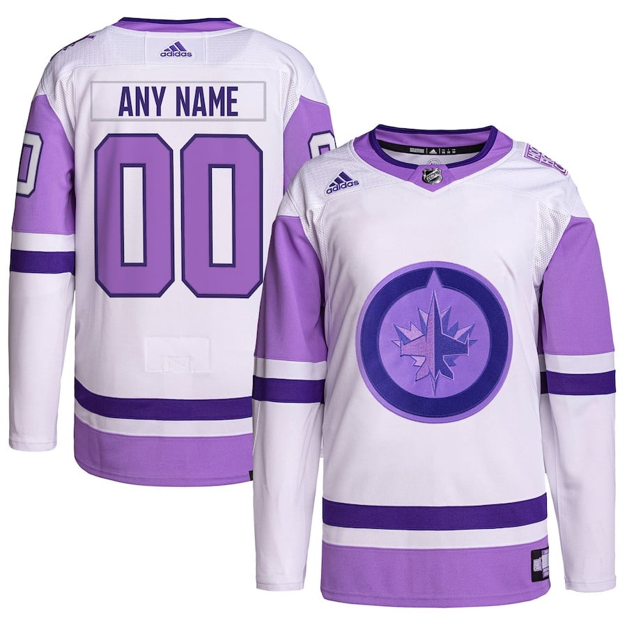 Winnipeg Jets Hockey Fights Cancer Primegreen Custom Men Hockey Jersey - White/Purple - JS888 