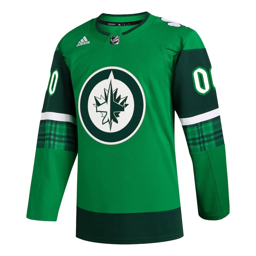 Alternative view of Winnipeg Jets St. Patrick's Day Custom Men Hockey Jersey - Kelly Green - JS623 