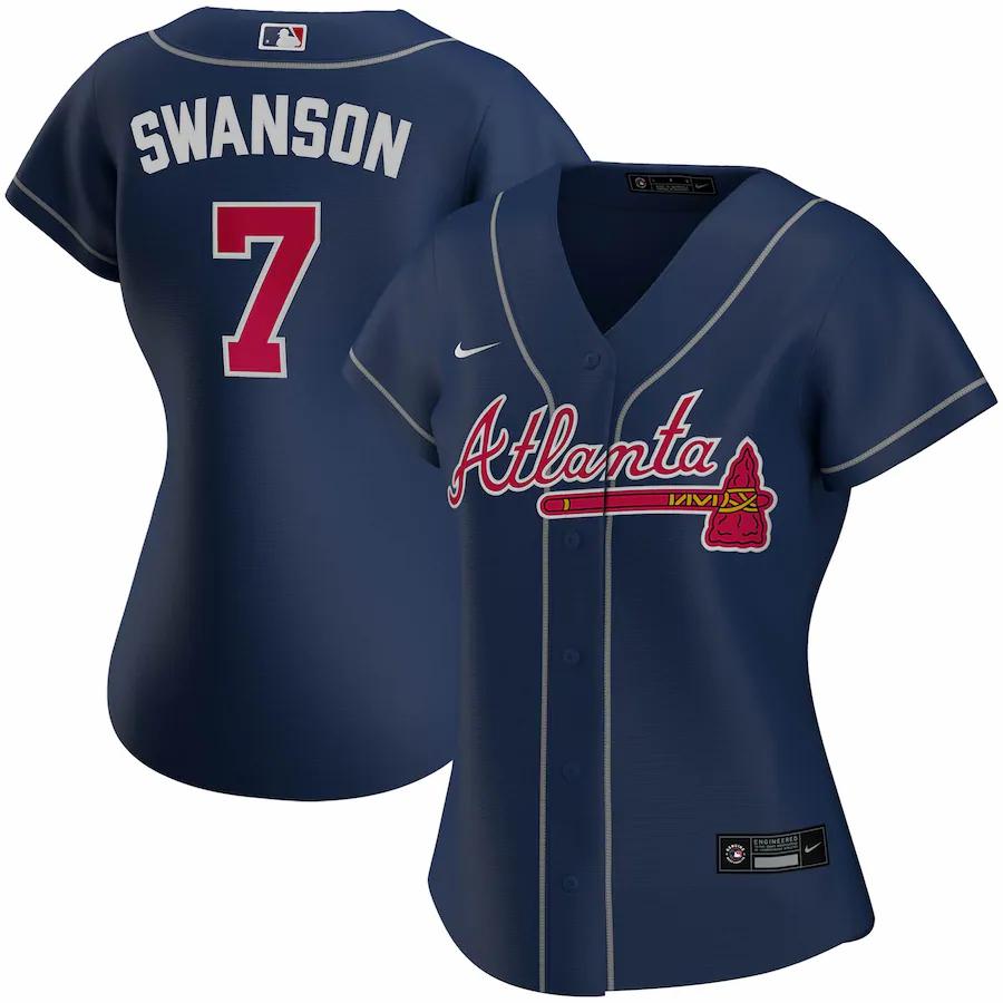 Women's Atlanta Braves Dansby Swanson Navy Alternate 2020 Replica Player Baseball Jersey