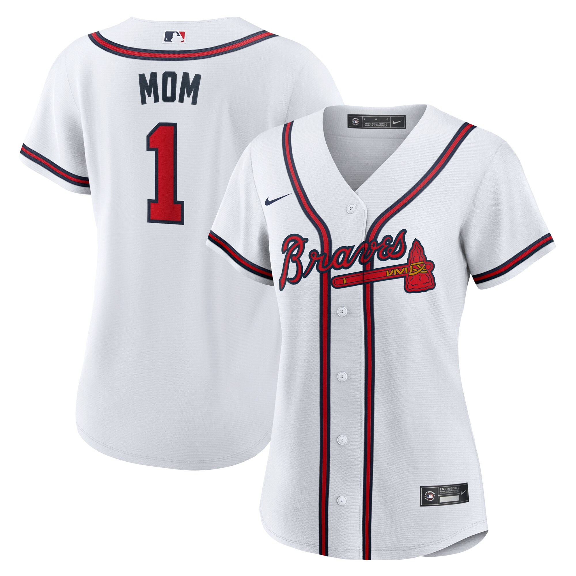 Women's Atlanta Braves White #1 Mom Home Baseball Jersey - JS360