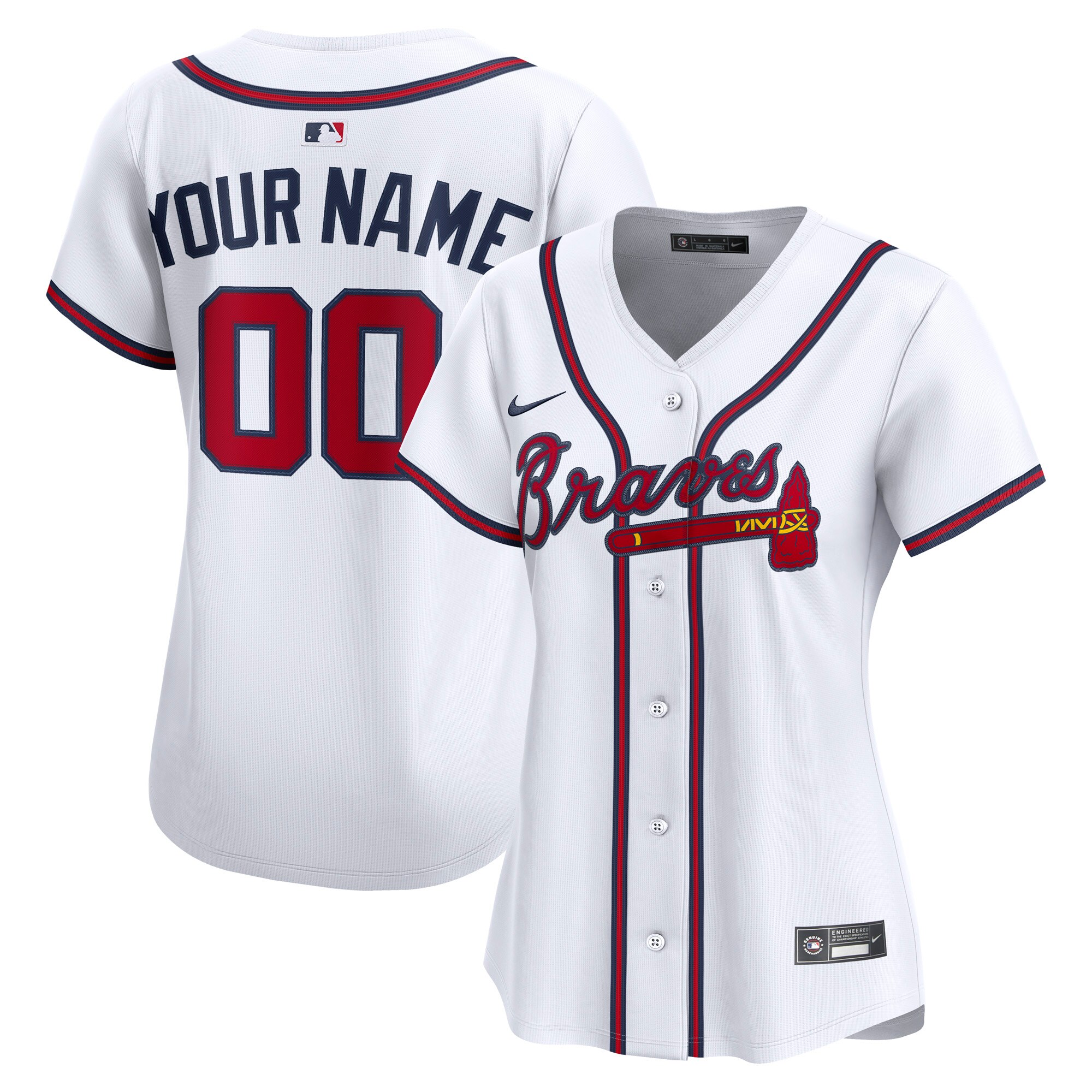 Women's Atlanta Braves White Home Limited Custom Baseball Jersey - JS523